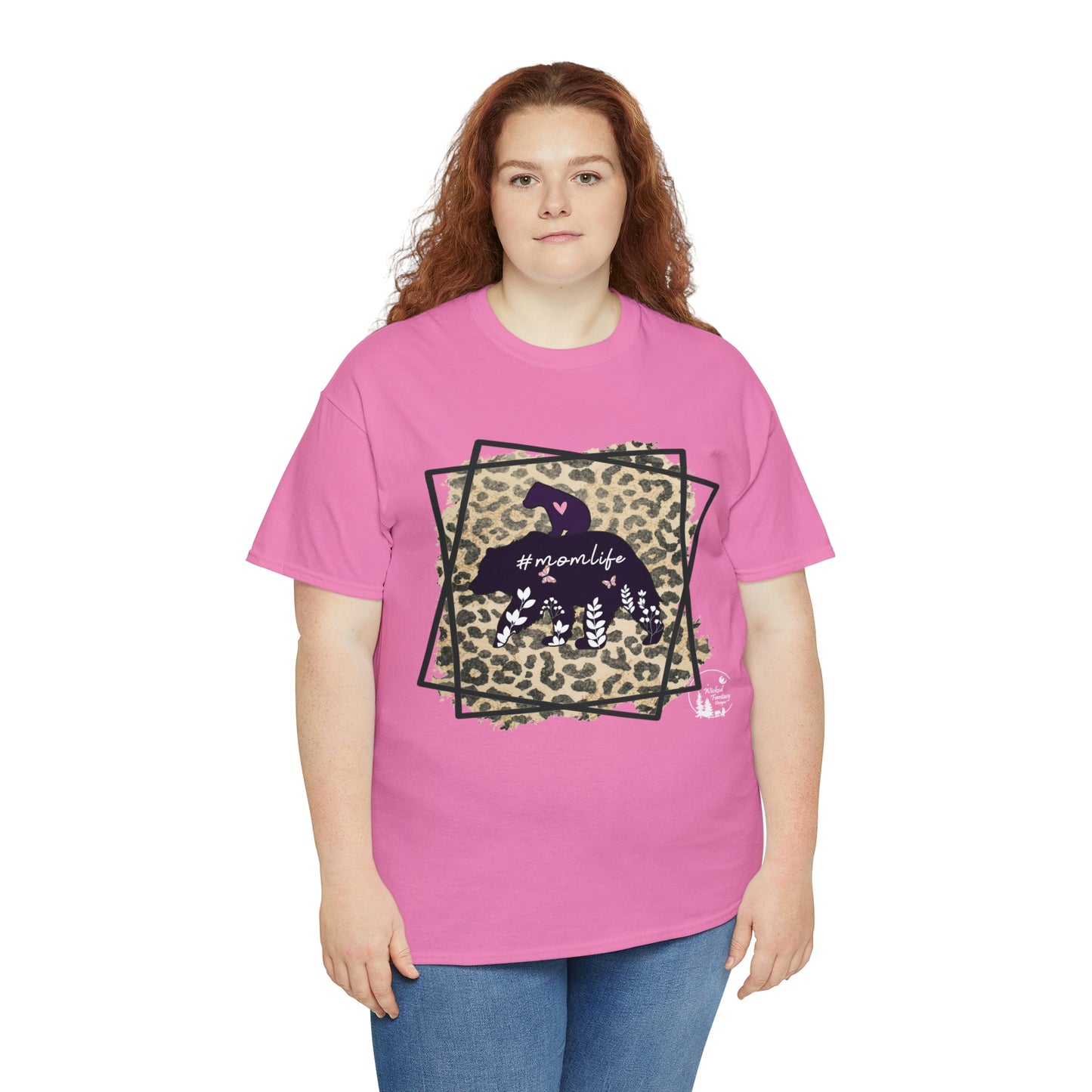 Momma Bear Leopard Pattern Mom Life Heavy Cotton Tee