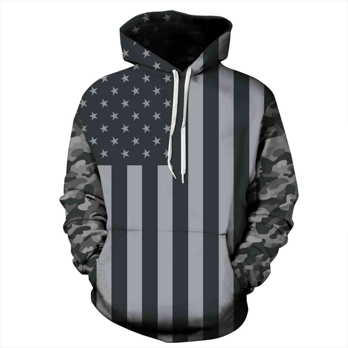 Full Size US Flag Camouflage Drawstring Hoodie