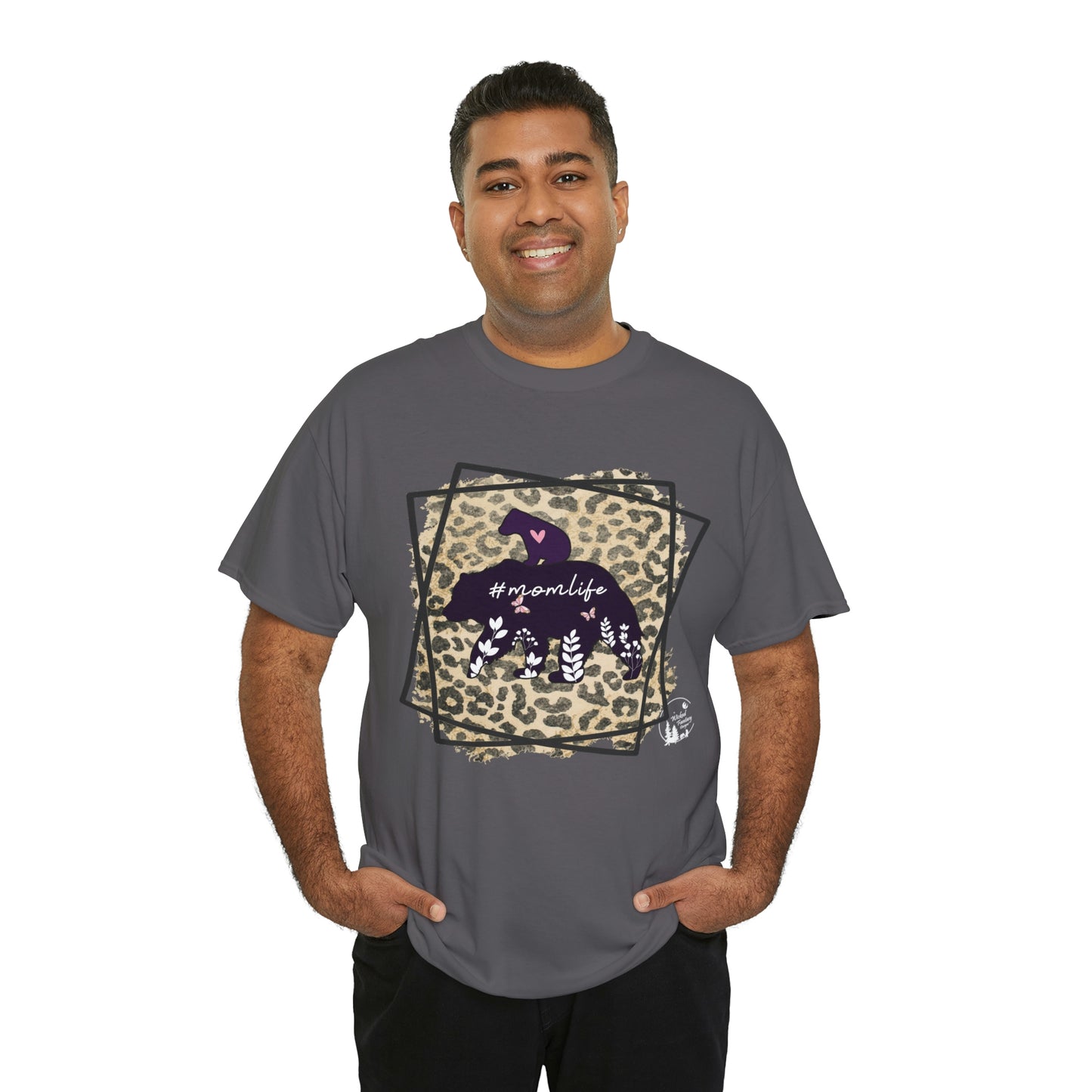 Momma Bear Leopard Pattern Mom Life Heavy Cotton Tee