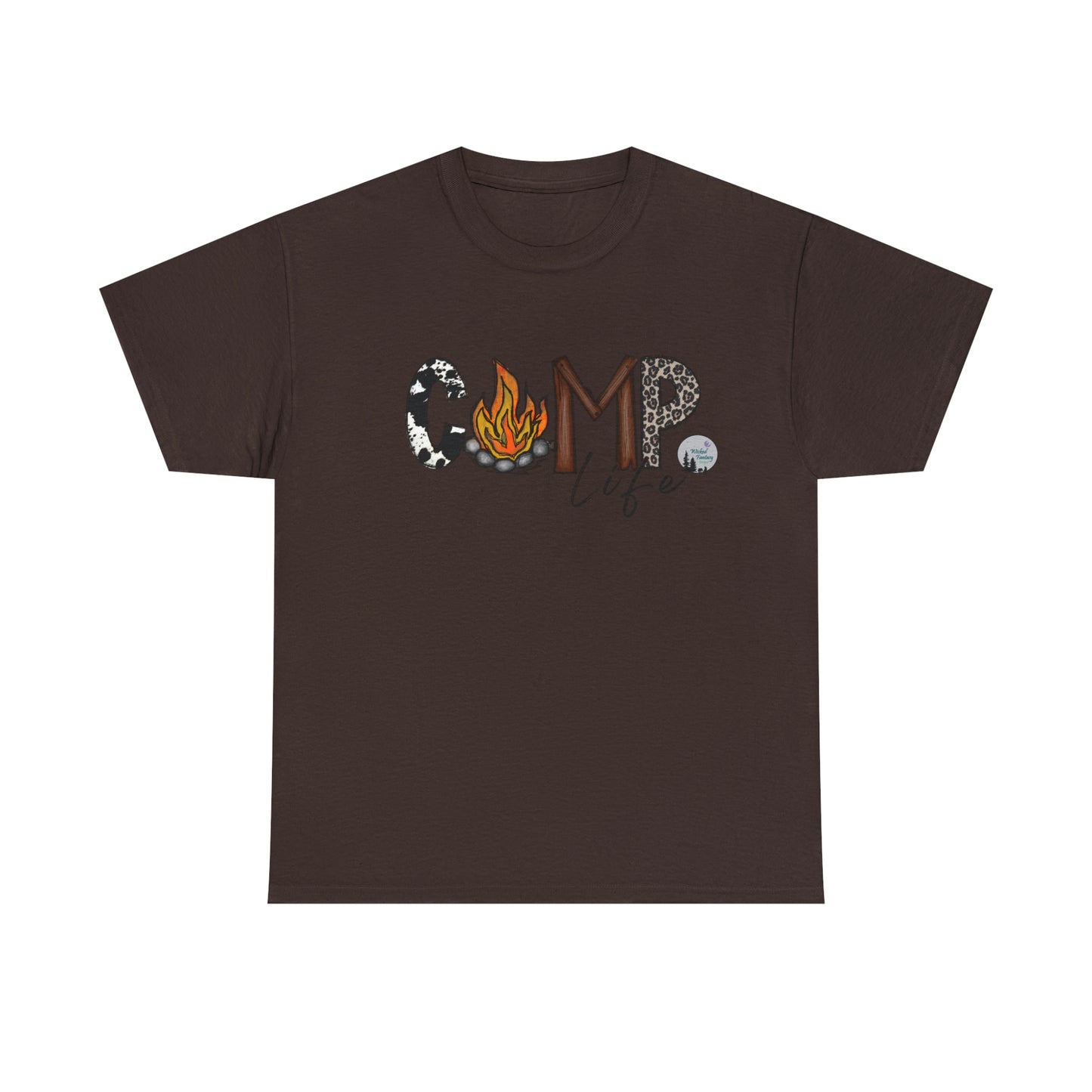 Camp Life Cowhide Campfire Leopard Print Edgy Cute Heavy Cotton Tee