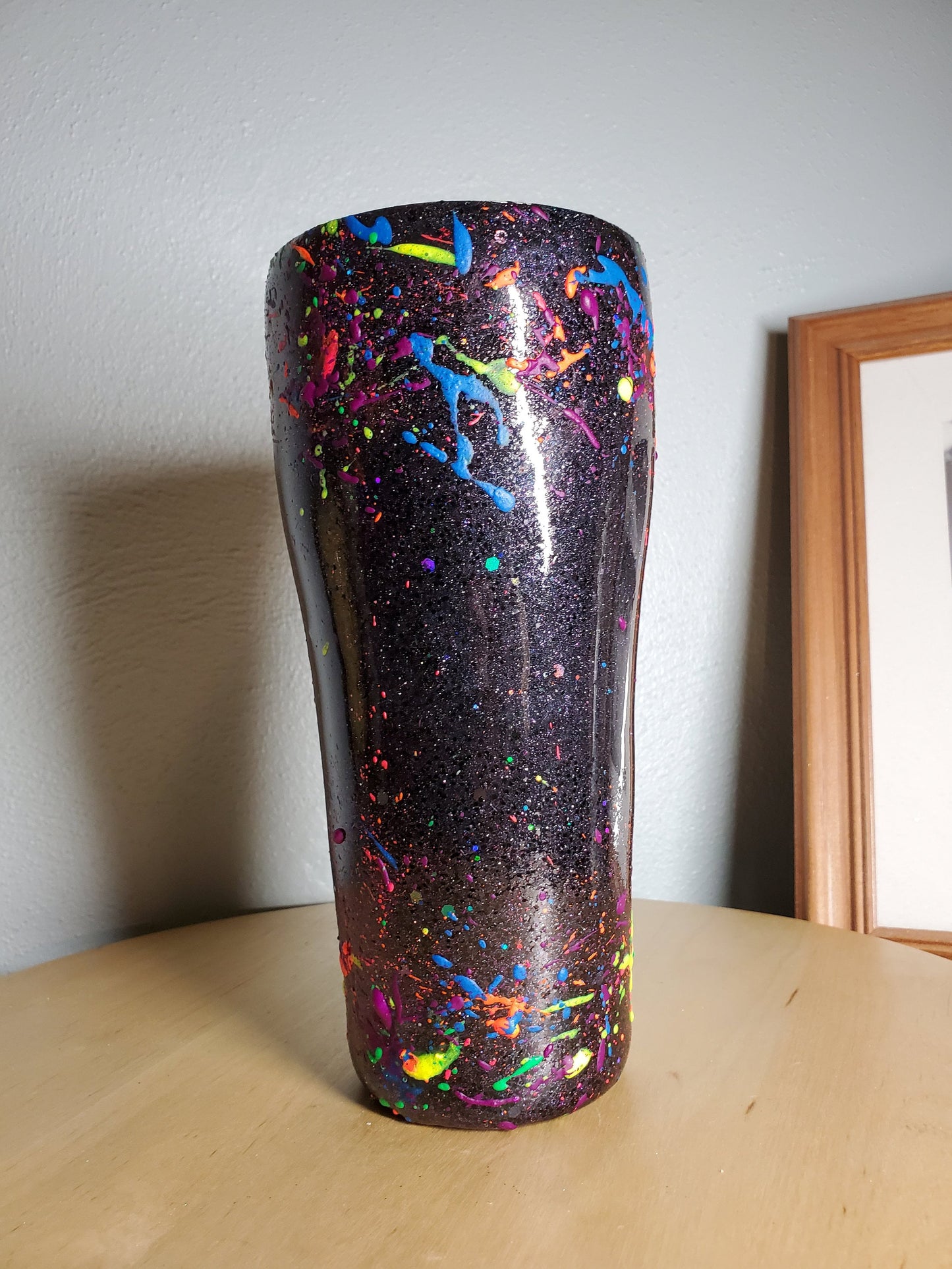 Stuck Between IDK IDC and * Neon paint splatter Glitter Custom Personalized Tumbler Travel Mug