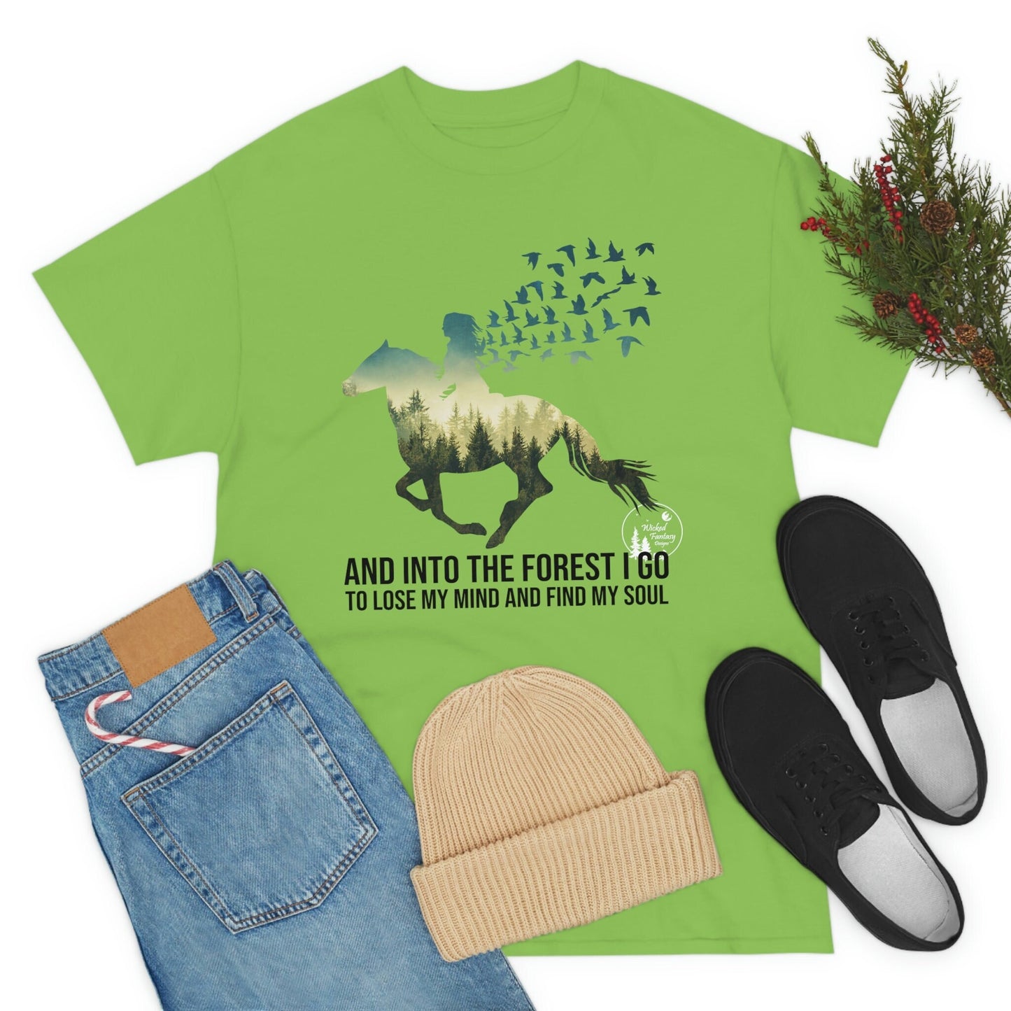 Into The Forest I Go Until I Loose My Mind and Find My Soul, Horse and Rider Heavy Cotton Tee