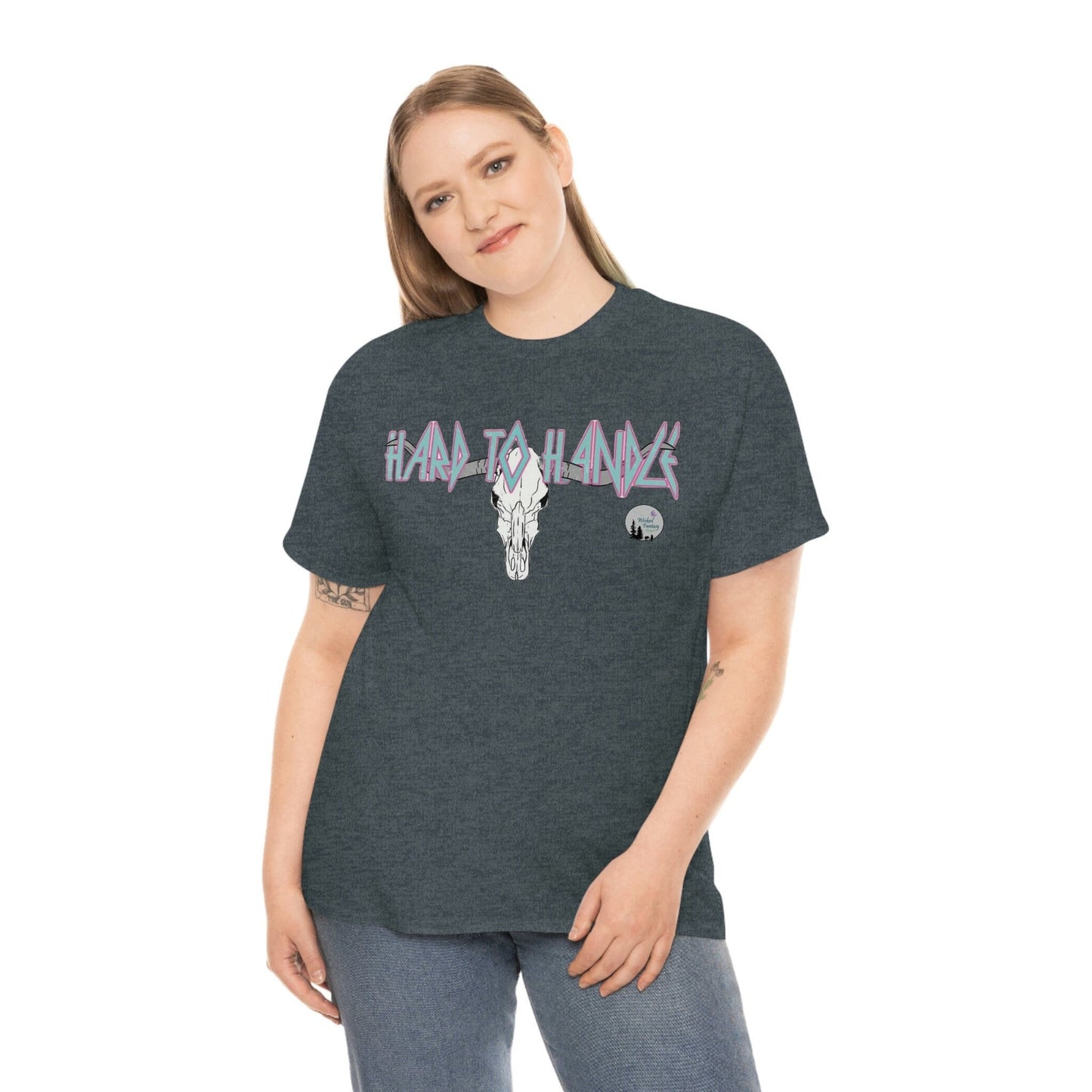 Hard To Handle Edgy Longhorn Western Heavy Cotton Tee