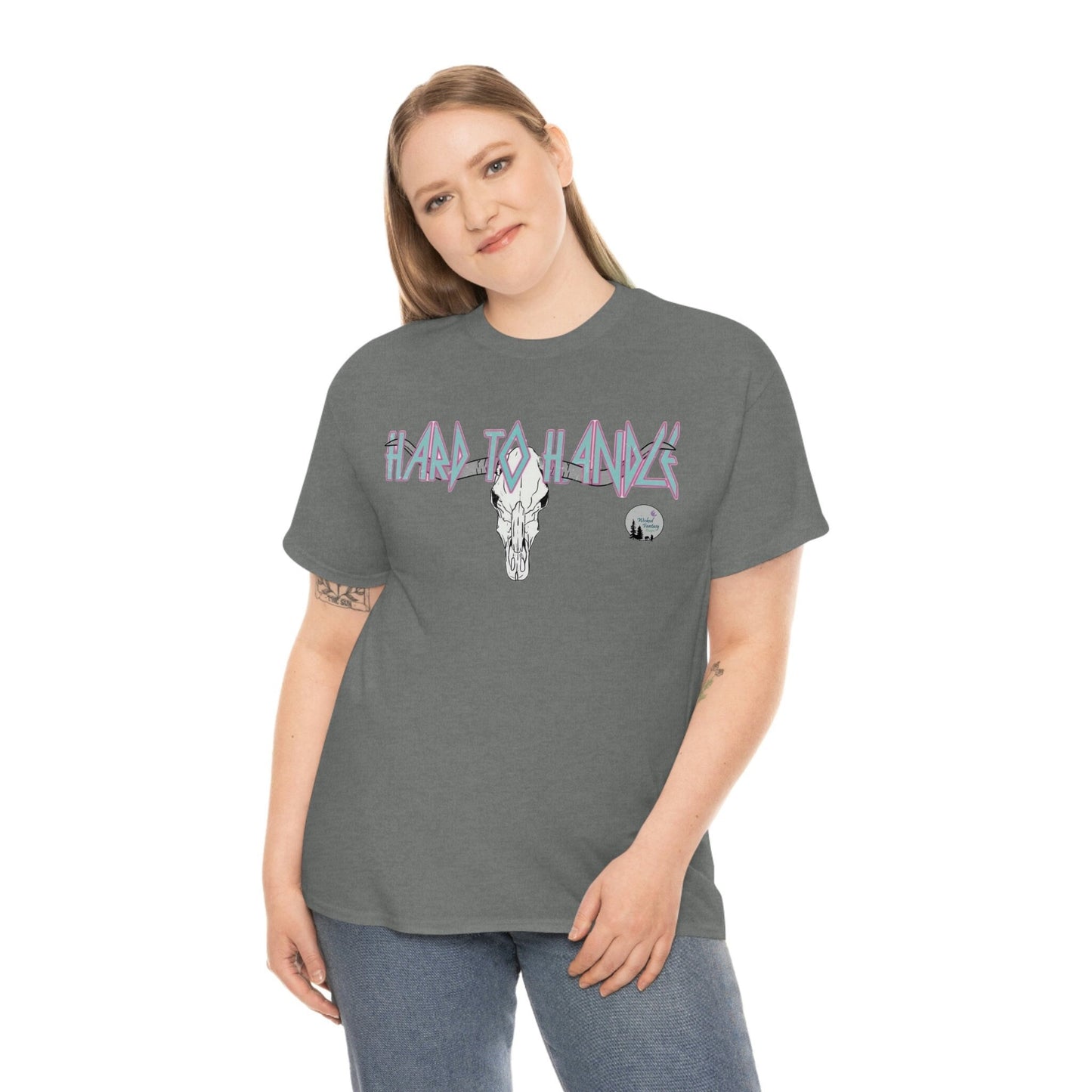 Hard To Handle Edgy Longhorn Western Heavy Cotton Tee