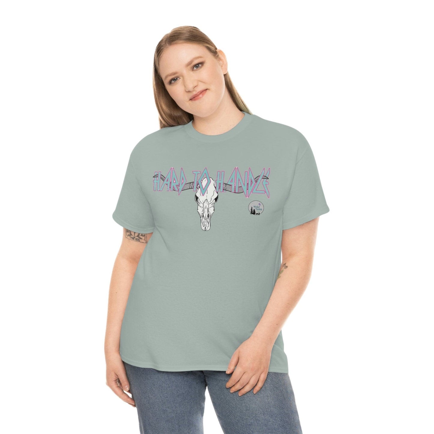 Hard To Handle Edgy Longhorn Western Heavy Cotton Tee