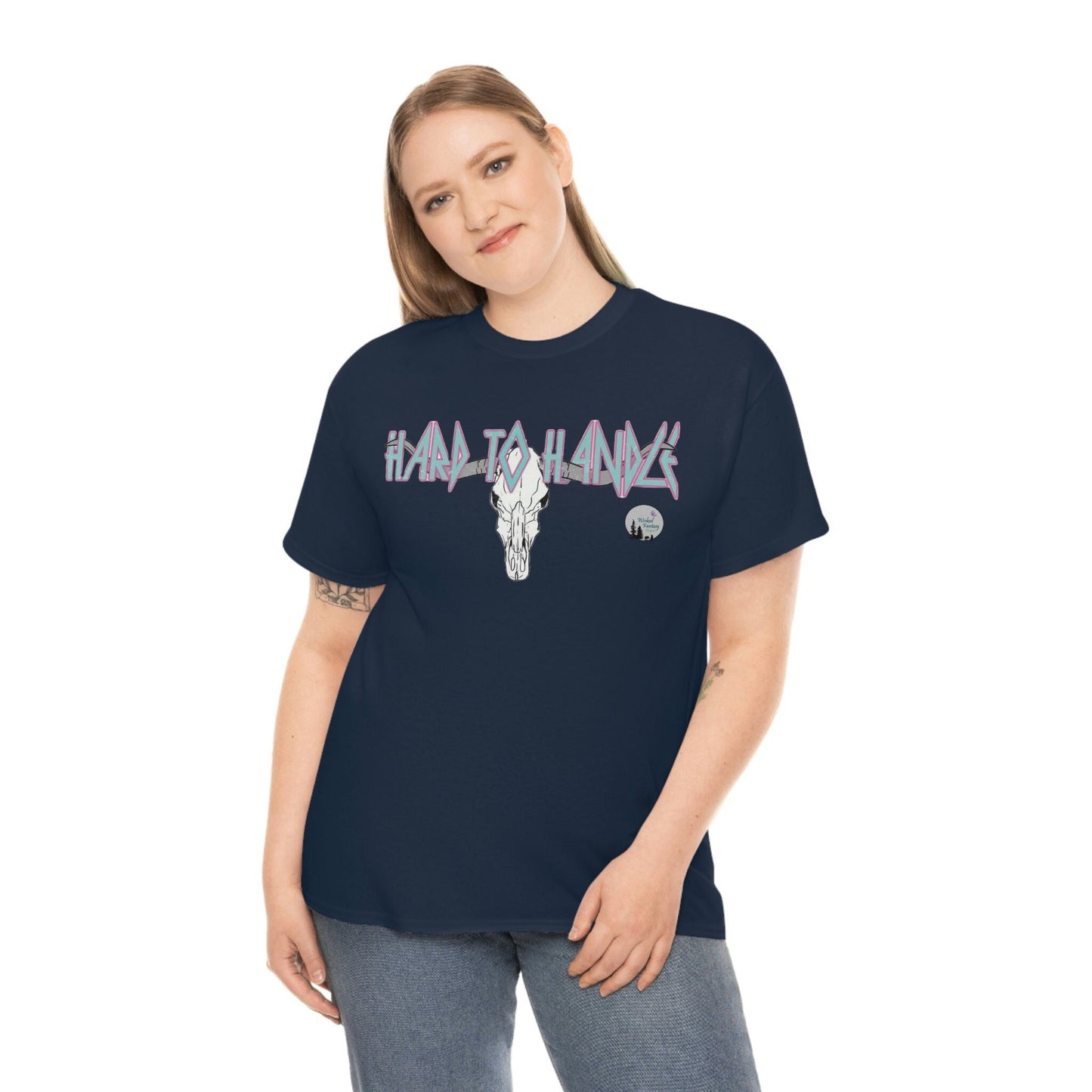 Hard To Handle Edgy Longhorn Western Heavy Cotton Tee