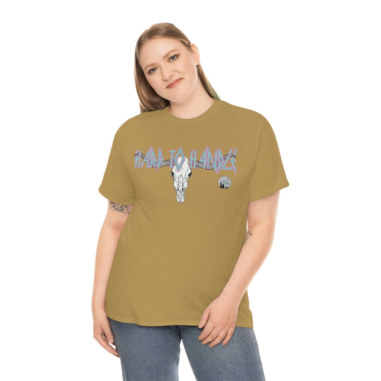 Hard To Handle Edgy Longhorn Western Heavy Cotton Tee