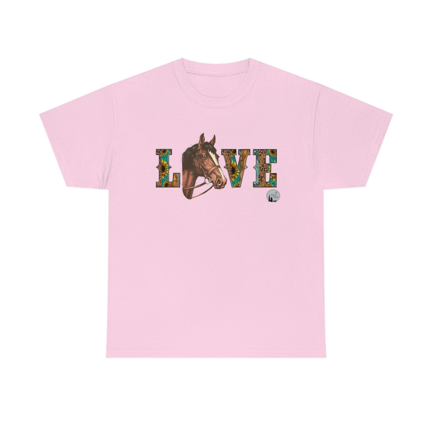 Love Horses Sunflower Western Rustic Edgy Cute Heavy Cotton Tee