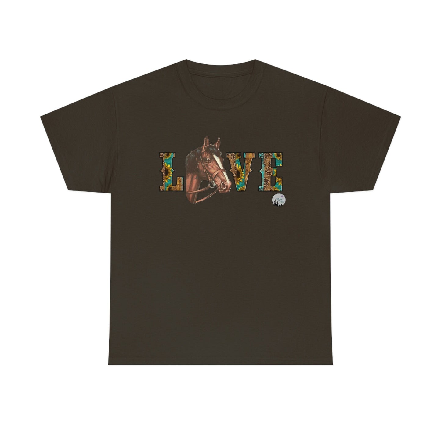 Love Horses Sunflower Western Rustic Edgy Cute Heavy Cotton Tee