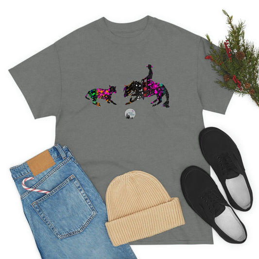 Neon Paint Splatter Cutting Horse Western Rustic Edgy Cute Heavy Cotton Tee