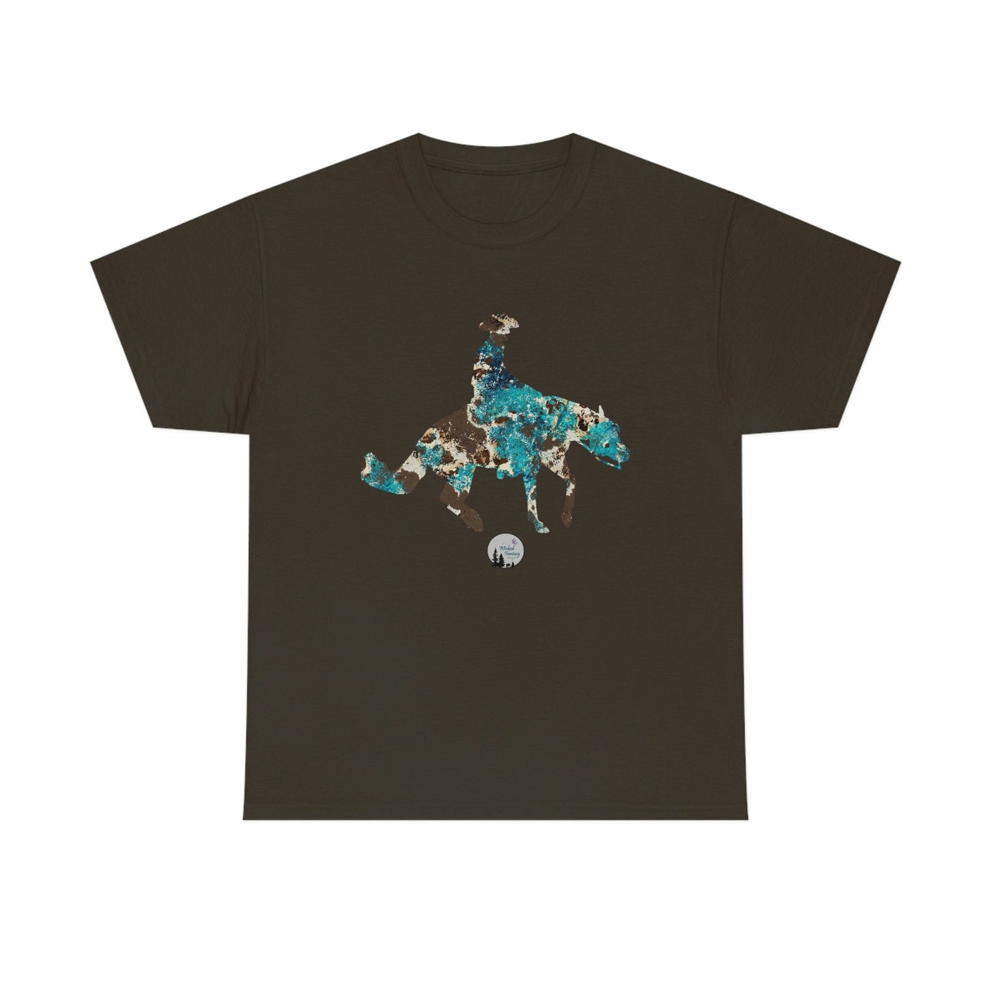 Cowhide Leopard Teal Reiner Spin Reining Horse Western Rustic Edgy Cute Heavy Cotton Tee