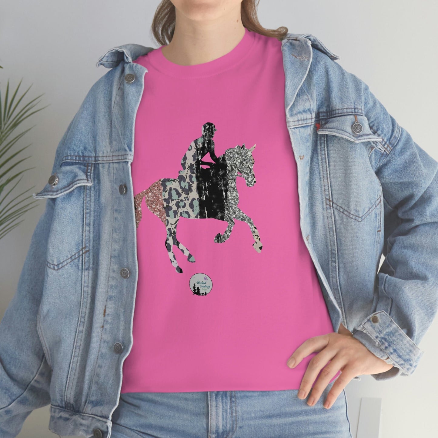 Glitter Leopard Pink Eventing Horse Cross Country Horse English Edgy Cute Heavy Cotton Tee