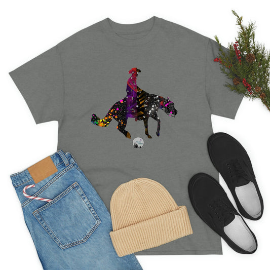 Neon Paint Splatter Reiner Spin Reining Horse Western Rustic Edgy Cute Heavy Cotton Tee