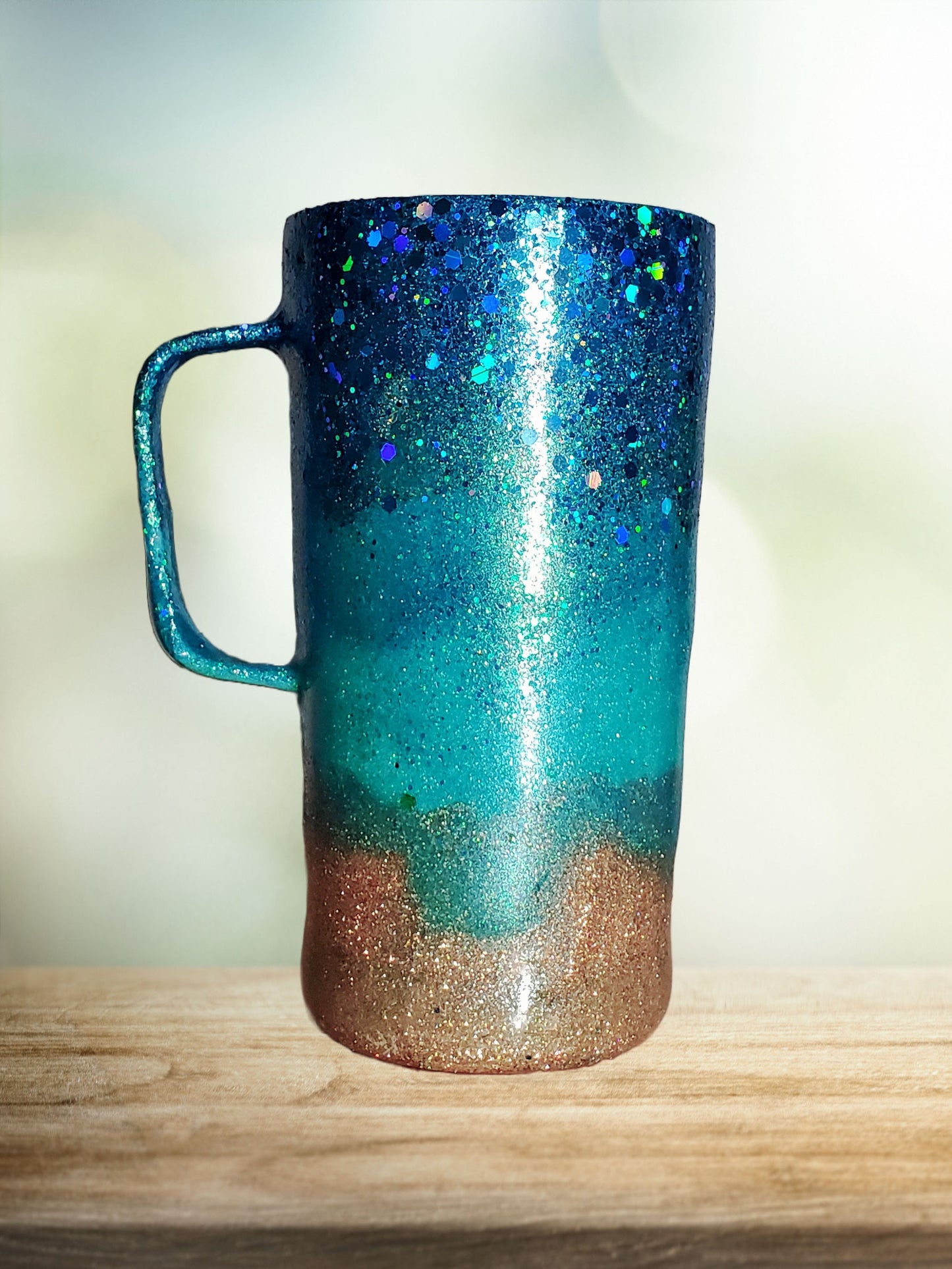 You Personalize Spillproof Aqua Teal Beach and Sand Ombre Glitter Tumbler Iron Flask Custom Personalized Tumbler Travel Mug