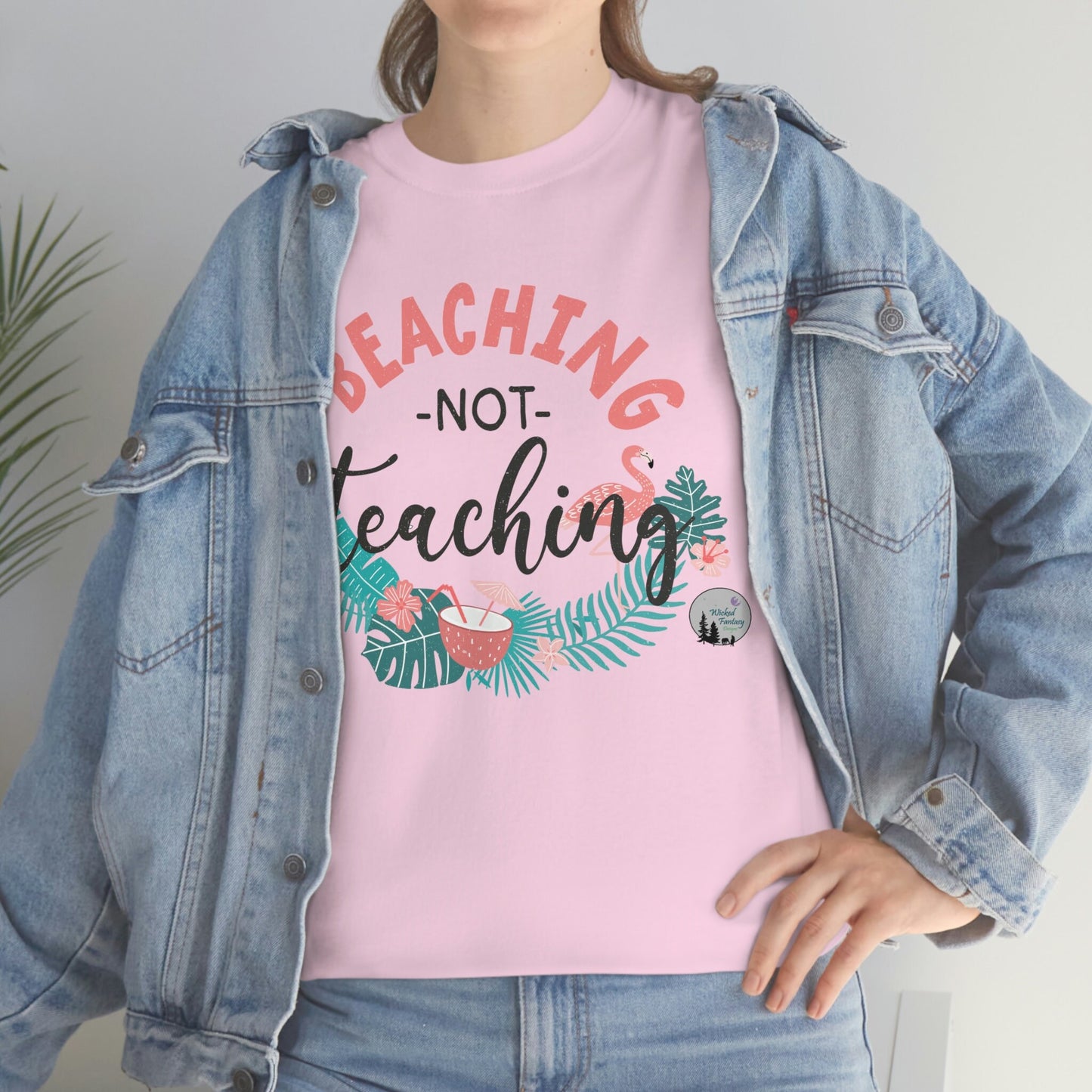 Beaching not Teaching Beach Cute Teacher Shirt Heavy Cotton Tee