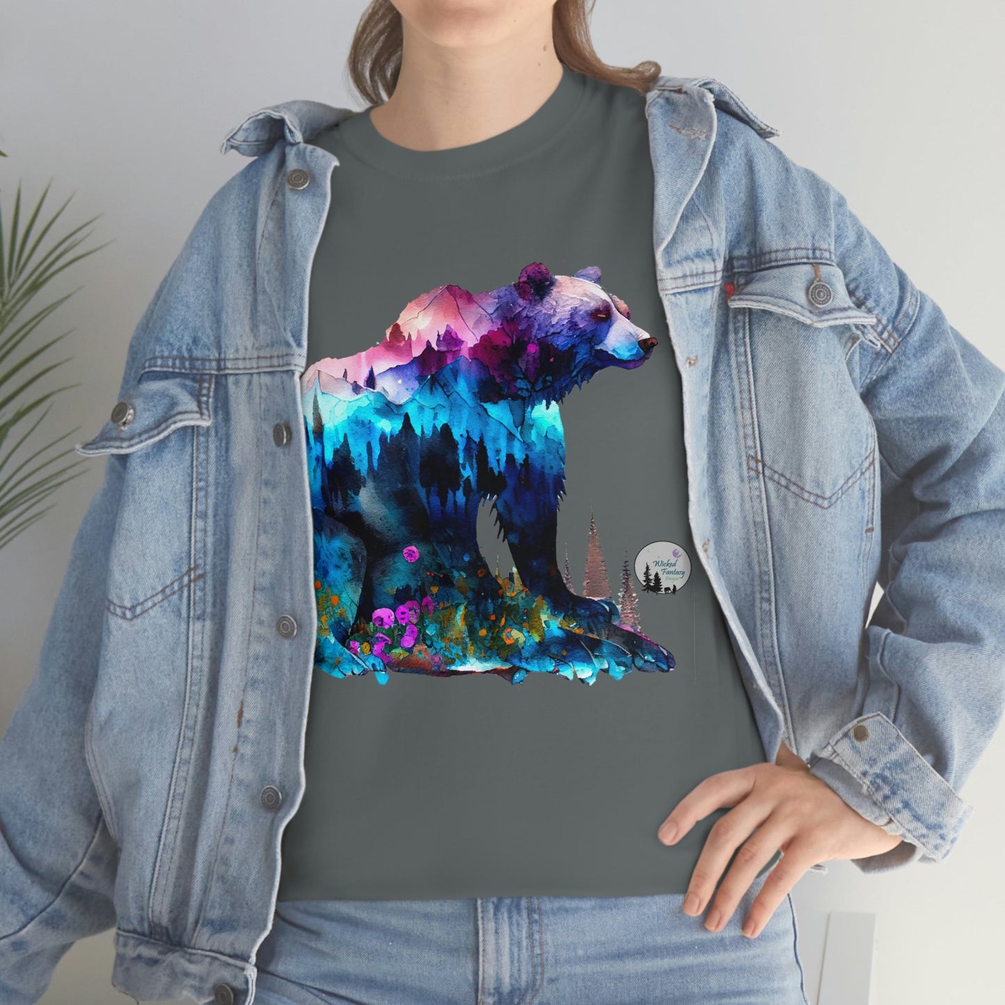 Watercolor Grizzly Standing Bear Edgy Cute Heavy Cotton Tee