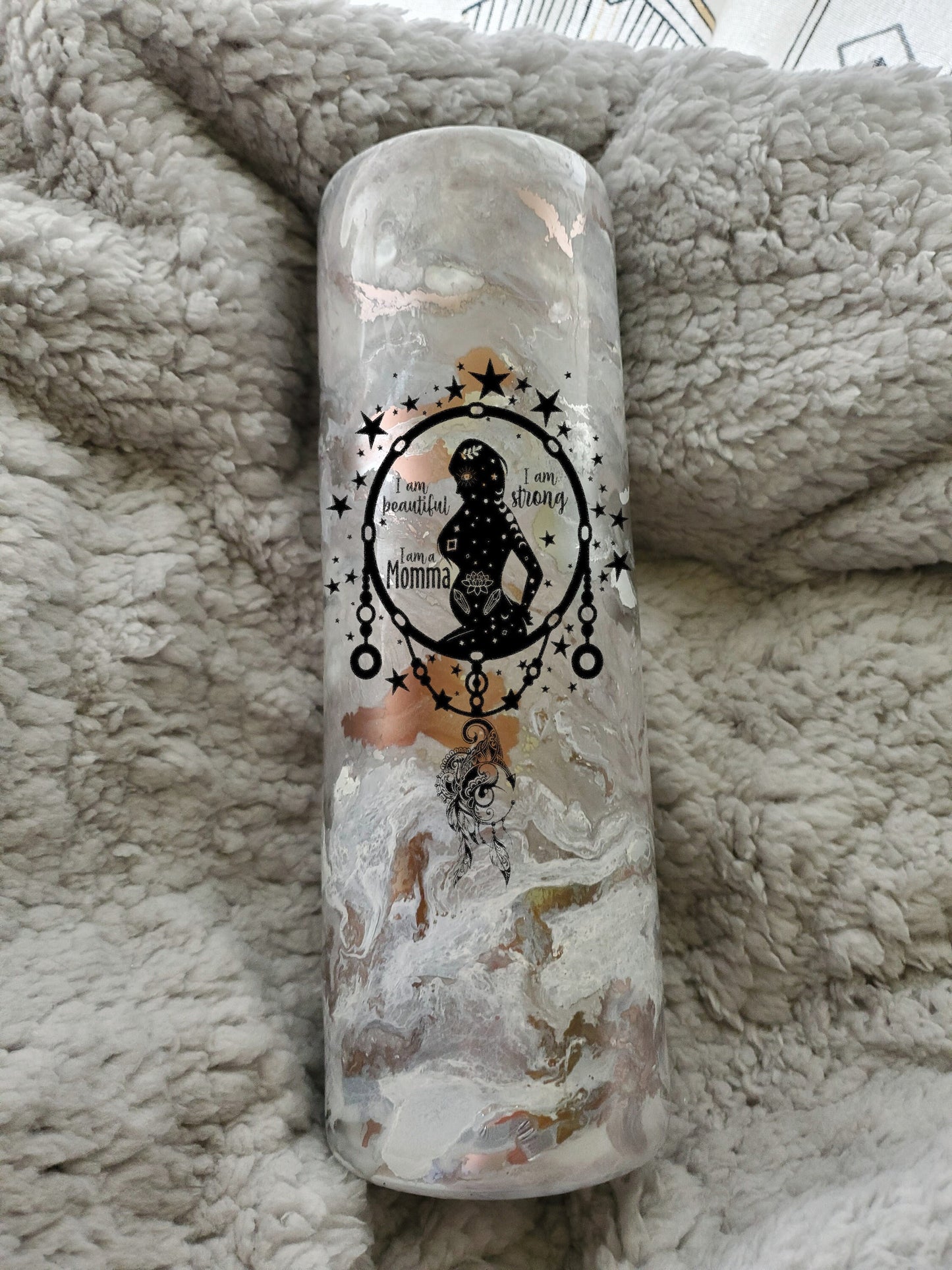 I am Mom I am Strong Dreamcatcher Marble Mica Powder Epoxy Resin Tumbler