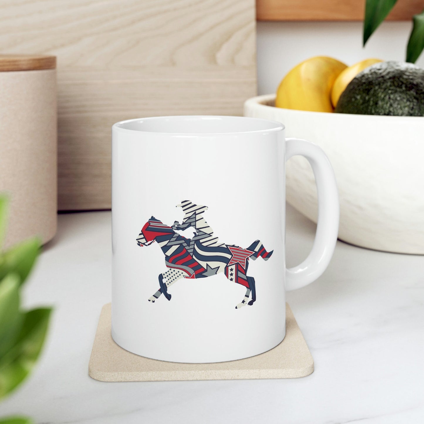 Patriotic Running Horse Cowgirl Stars Ceramic Mug 11oz