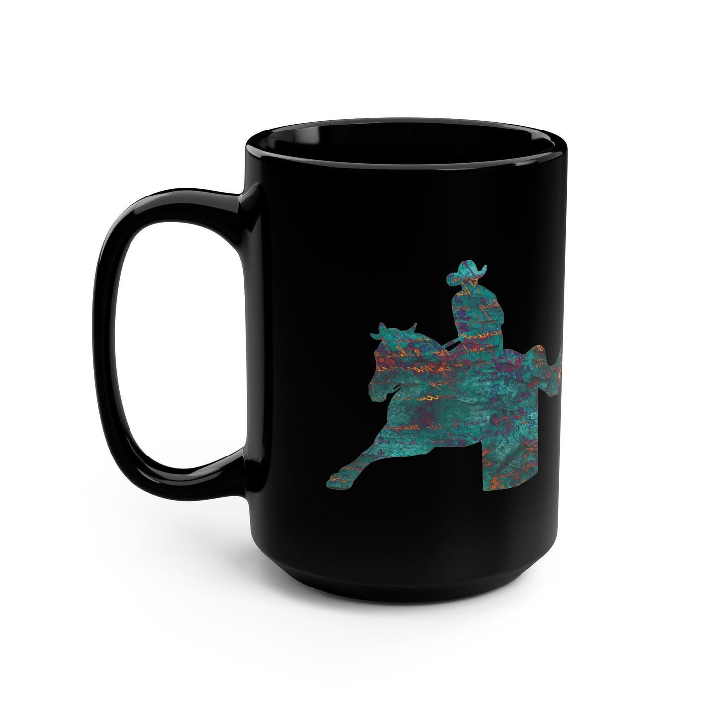 Barrel Racing Western Horse Teal Horse Mug, coffee tea black mug 15oz
