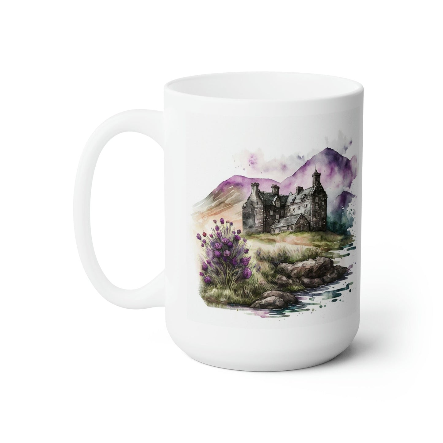 Watercolor Scottish Highland countryside Lavender Heather Nature Ceramic Mug 15oz