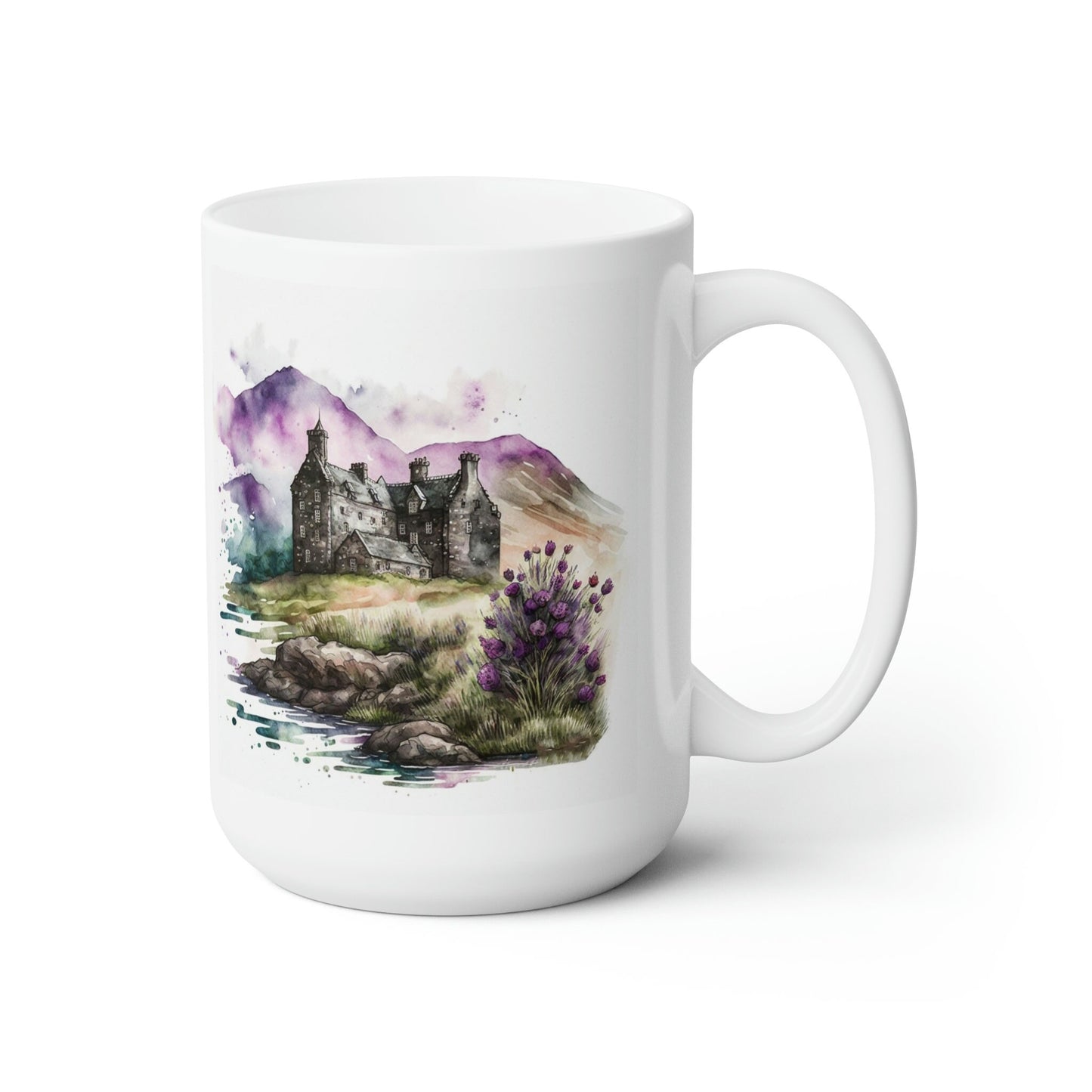 Watercolor Scottish Highland countryside Lavender Heather Nature Ceramic Mug 15oz