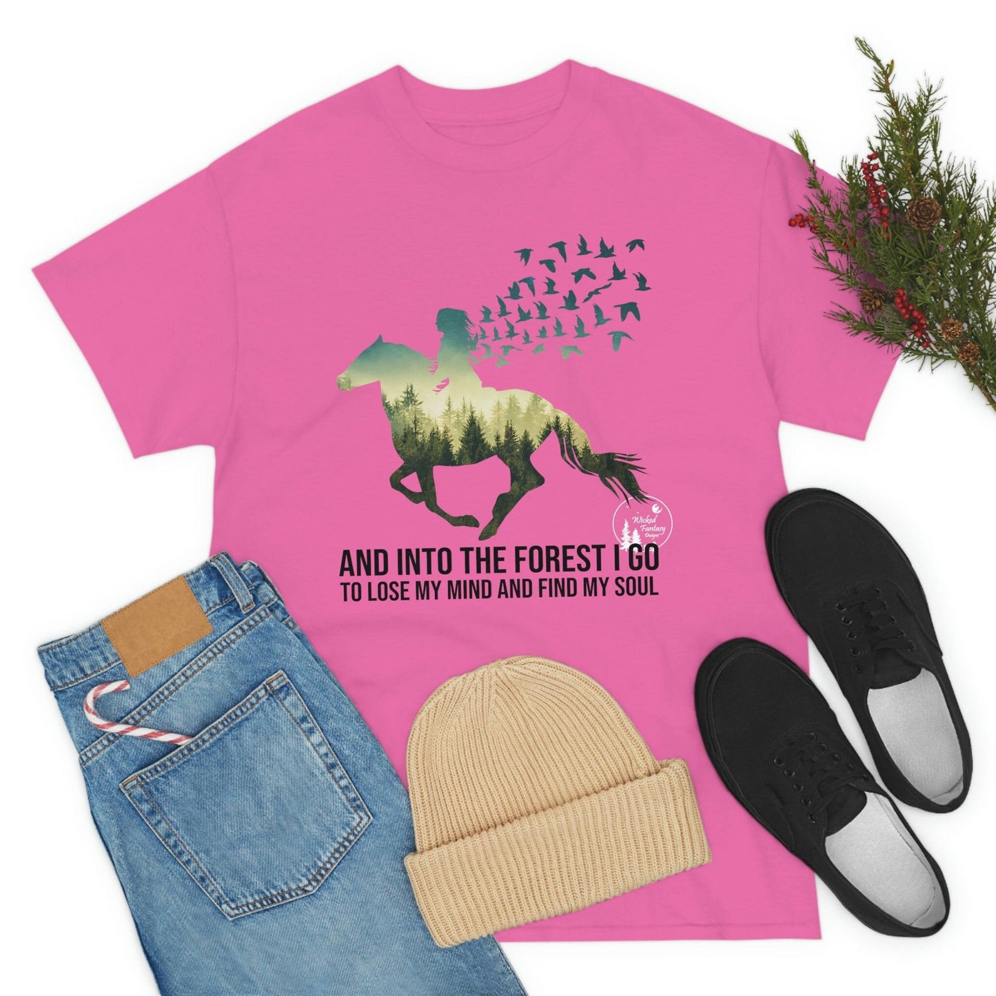 Into The Forest I Go Until I Loose My Mind and Find My Soul, Horse and Rider Heavy Cotton Tee