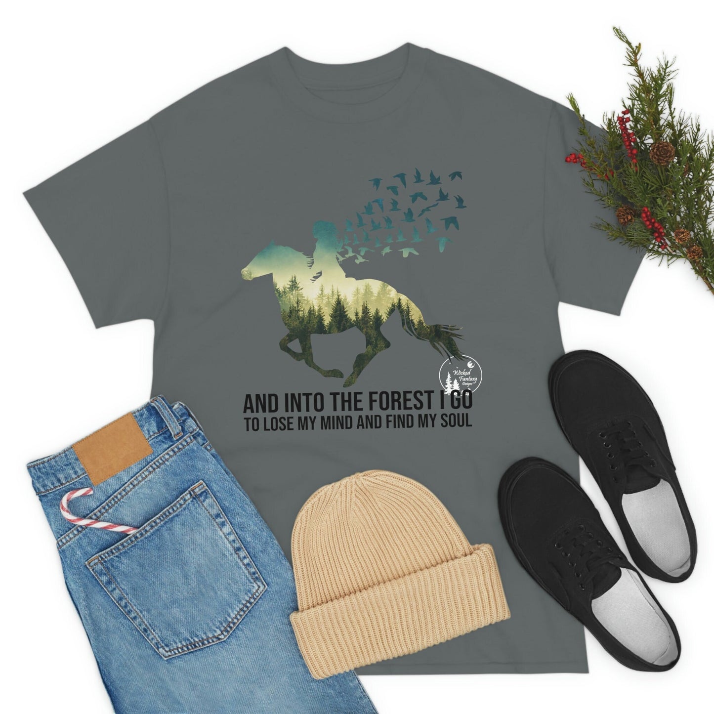 Into The Forest I Go Until I Loose My Mind and Find My Soul, Horse and Rider Heavy Cotton Tee