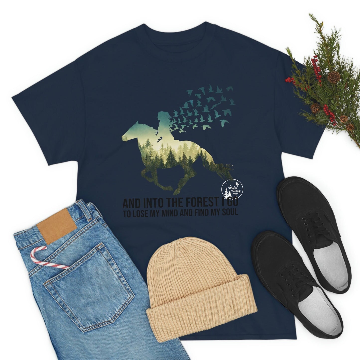 Into The Forest I Go Until I Loose My Mind and Find My Soul, Horse and Rider Heavy Cotton Tee