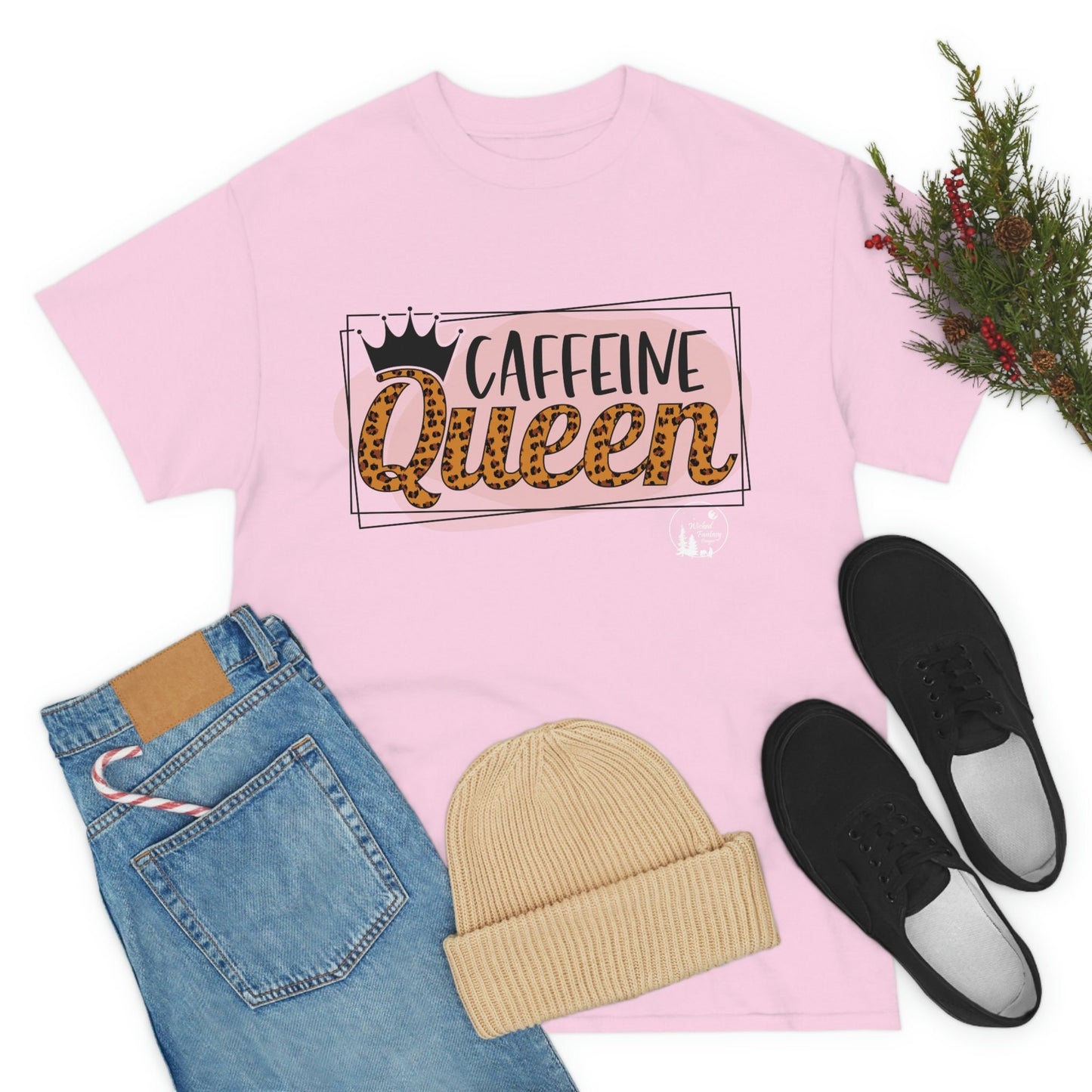 Caffeine Queen Leopard Print Heavy Cotton Tee