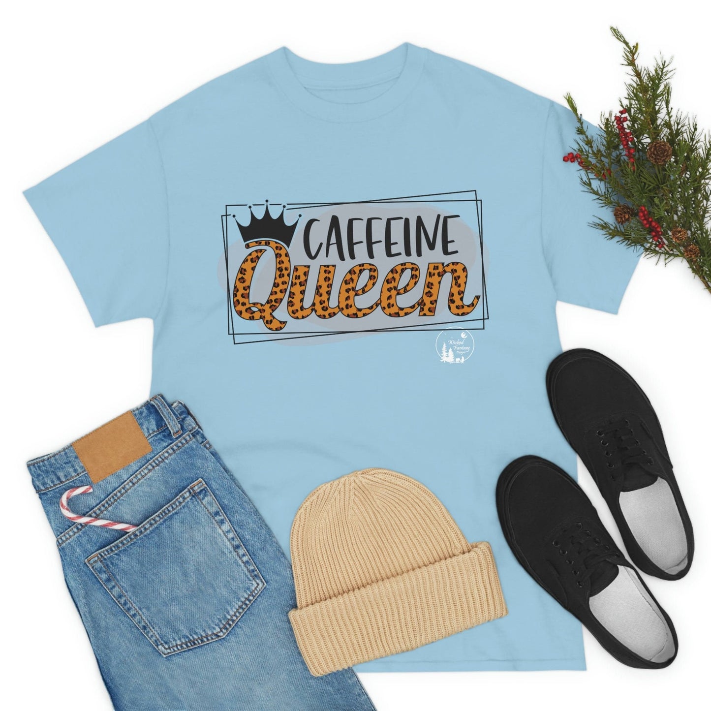 Caffeine Queen Leopard Print Heavy Cotton Tee