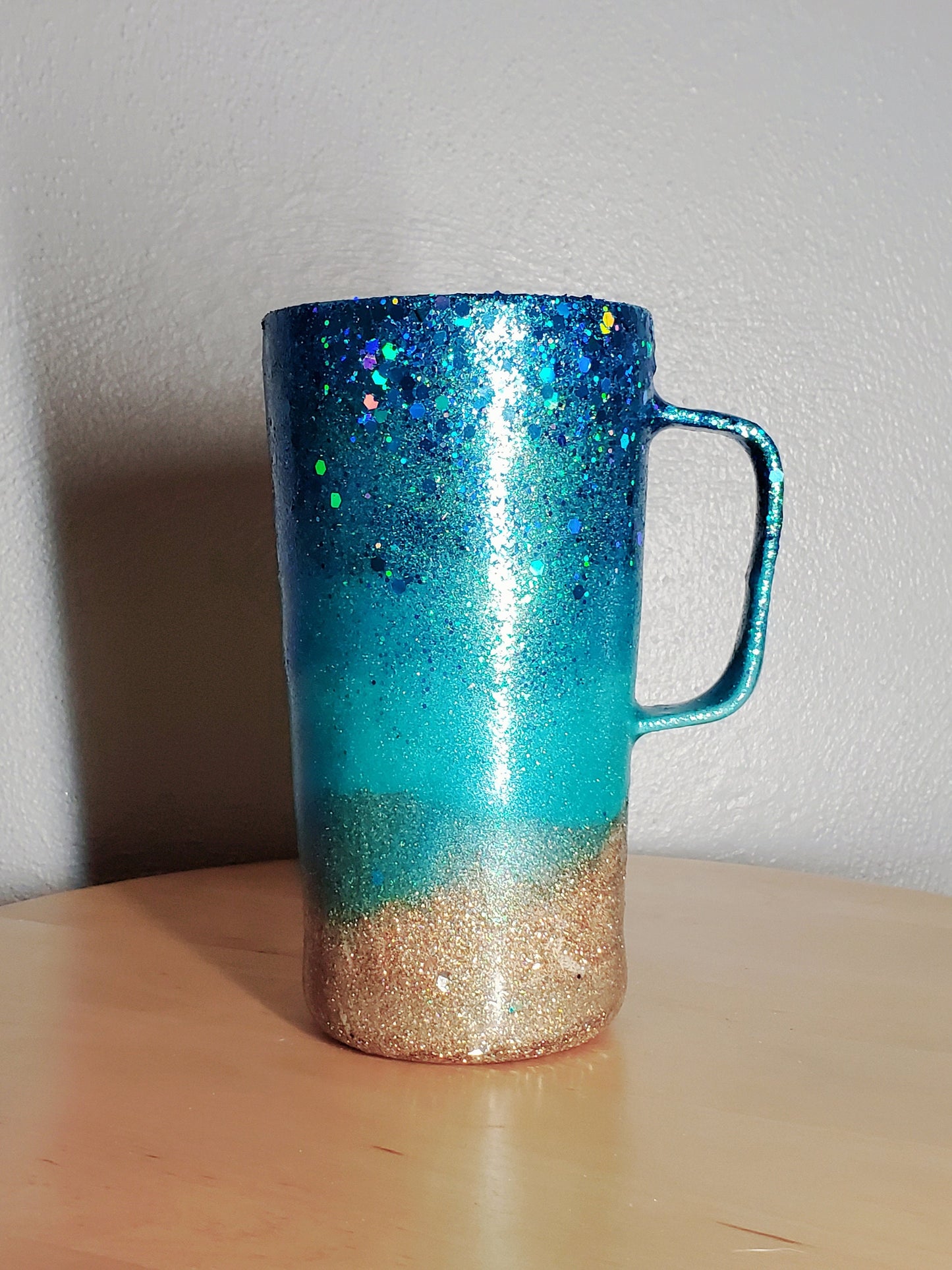 You Personalize Spillproof Aqua Teal Beach and Sand Ombre Glitter Tumbler Iron Flask Custom Personalized Tumbler Travel Mug
