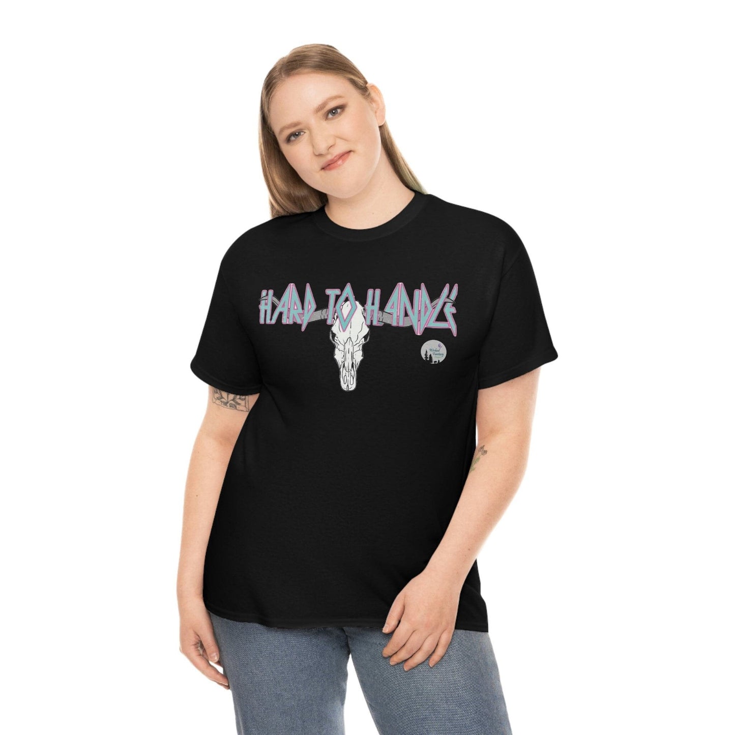 Hard To Handle Edgy Longhorn Western Heavy Cotton Tee