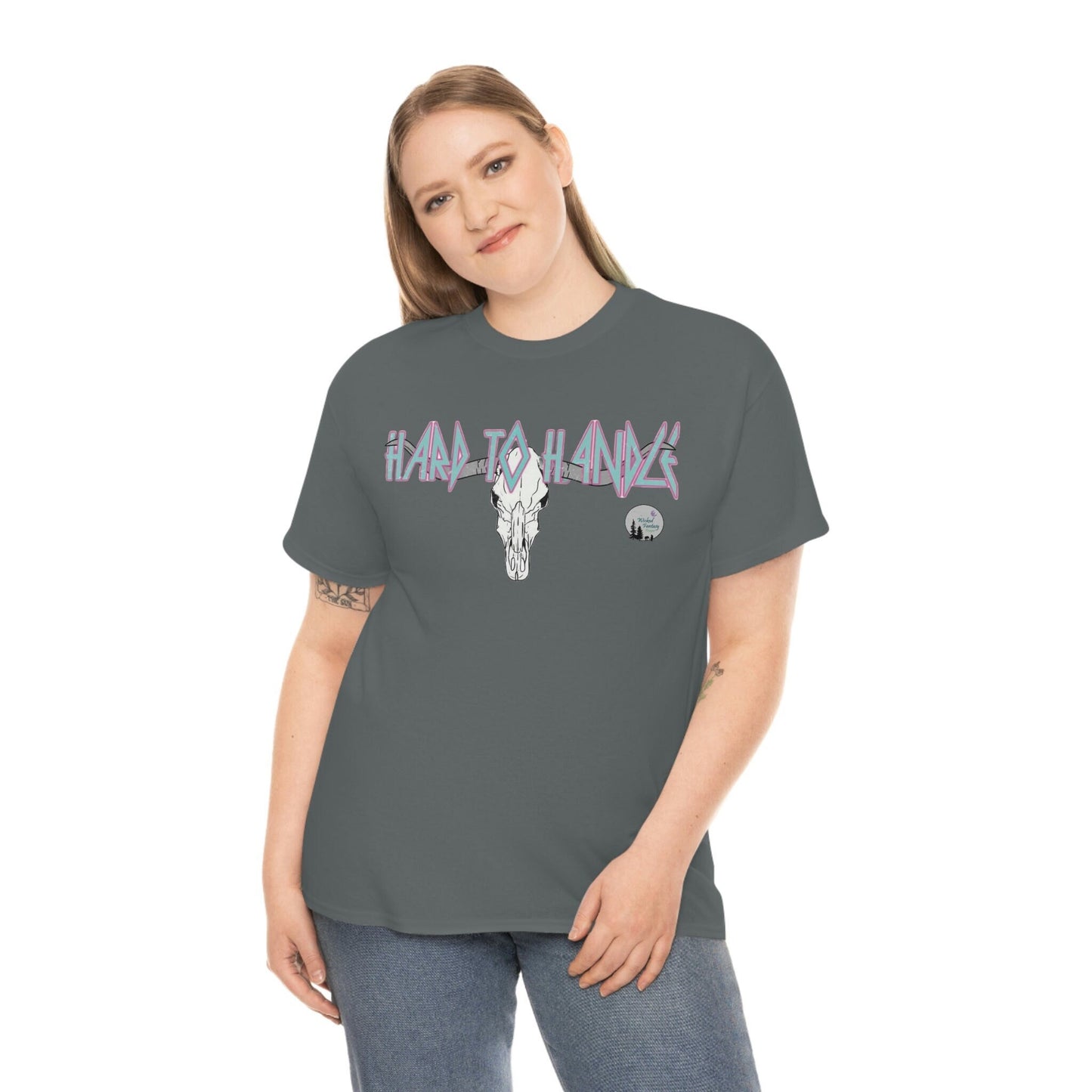 Hard To Handle Edgy Longhorn Western Heavy Cotton Tee