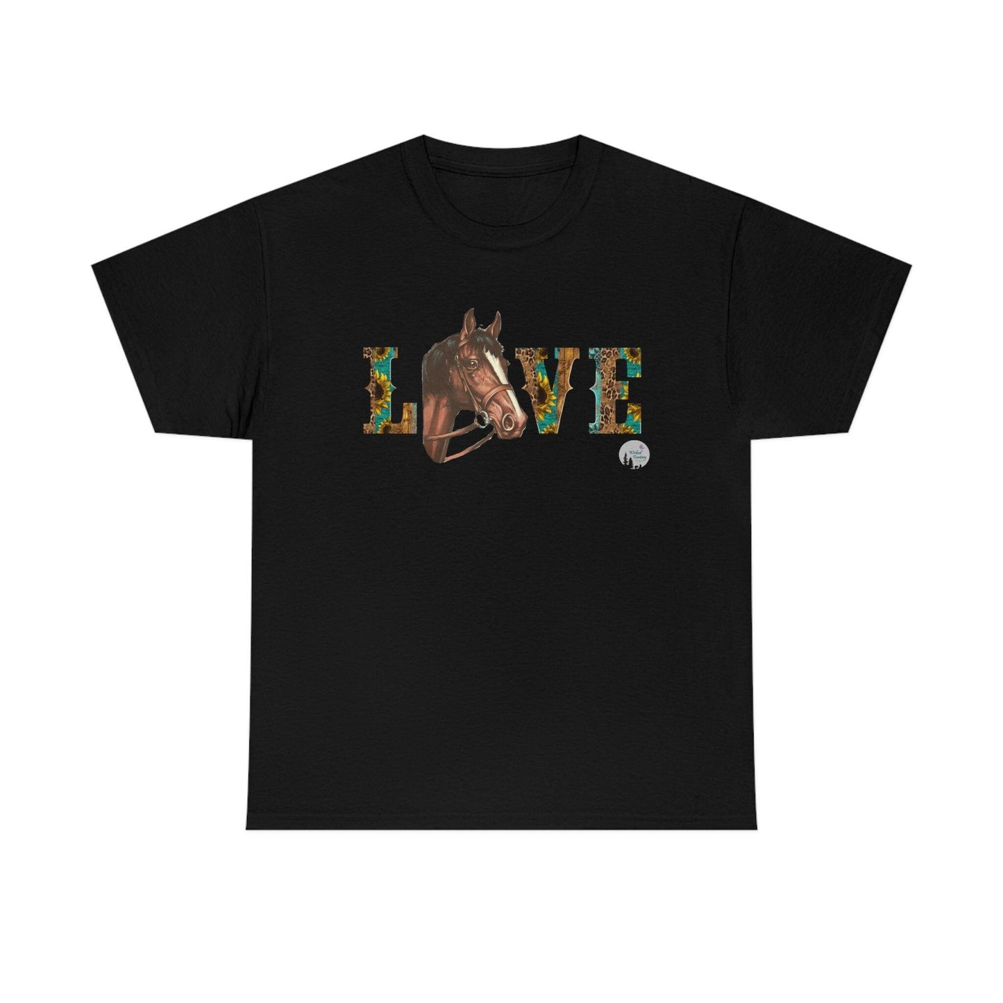 Love Horses Sunflower Western Rustic Edgy Cute Heavy Cotton Tee