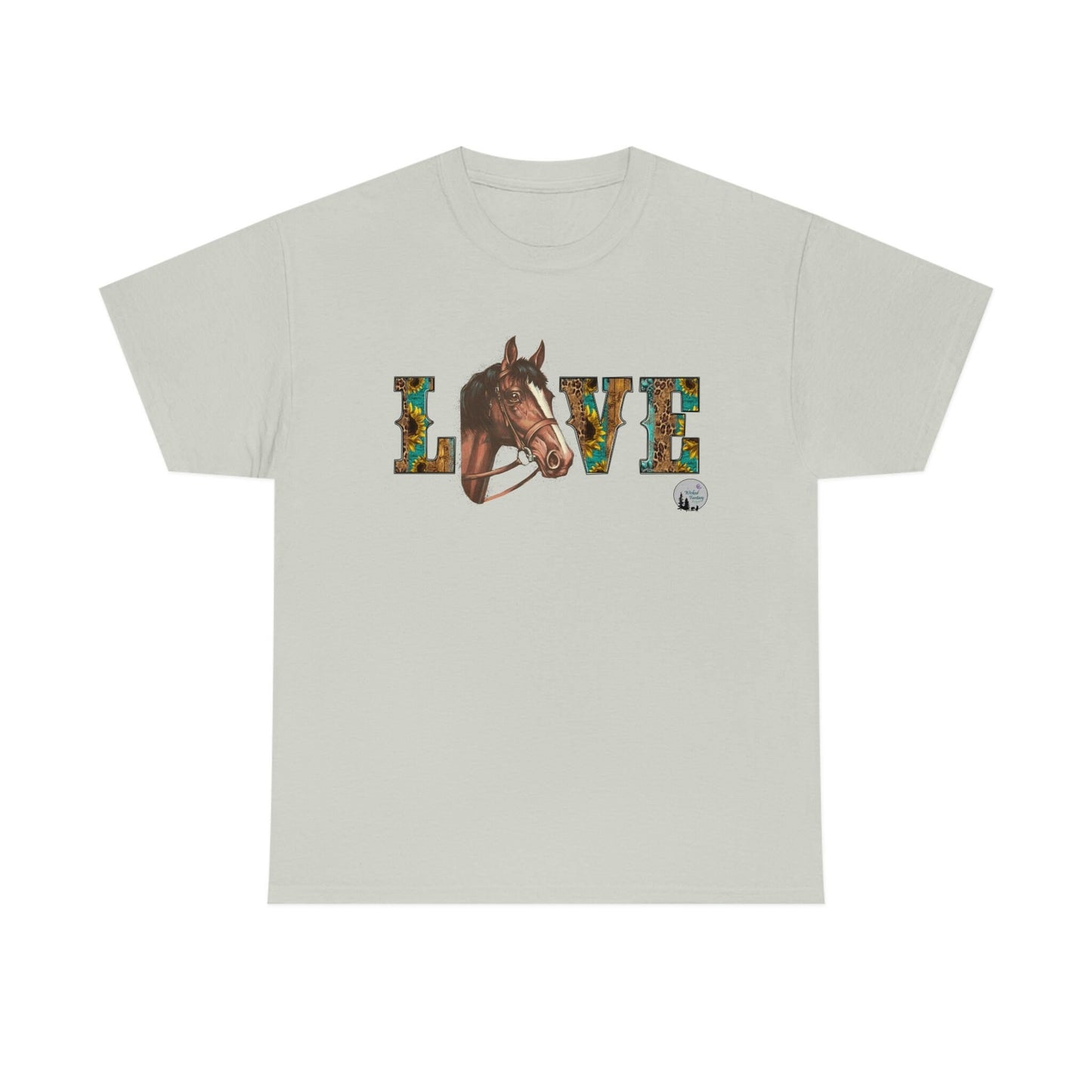 Love Horses Sunflower Western Rustic Edgy Cute Heavy Cotton Tee