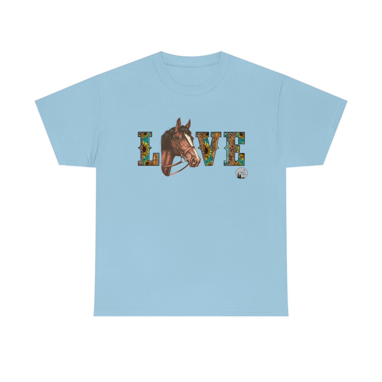 Love Horses Sunflower Western Rustic Edgy Cute Heavy Cotton Tee