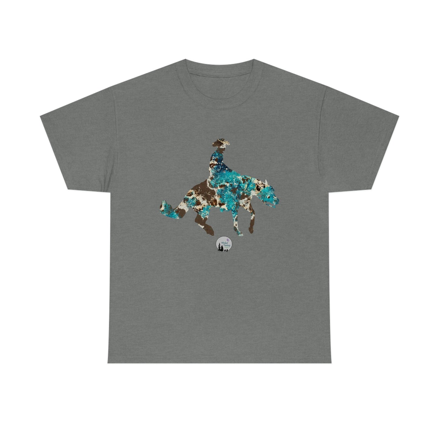 Cowhide Leopard Teal Reiner Spin Reining Horse Western Rustic Edgy Cute Heavy Cotton Tee