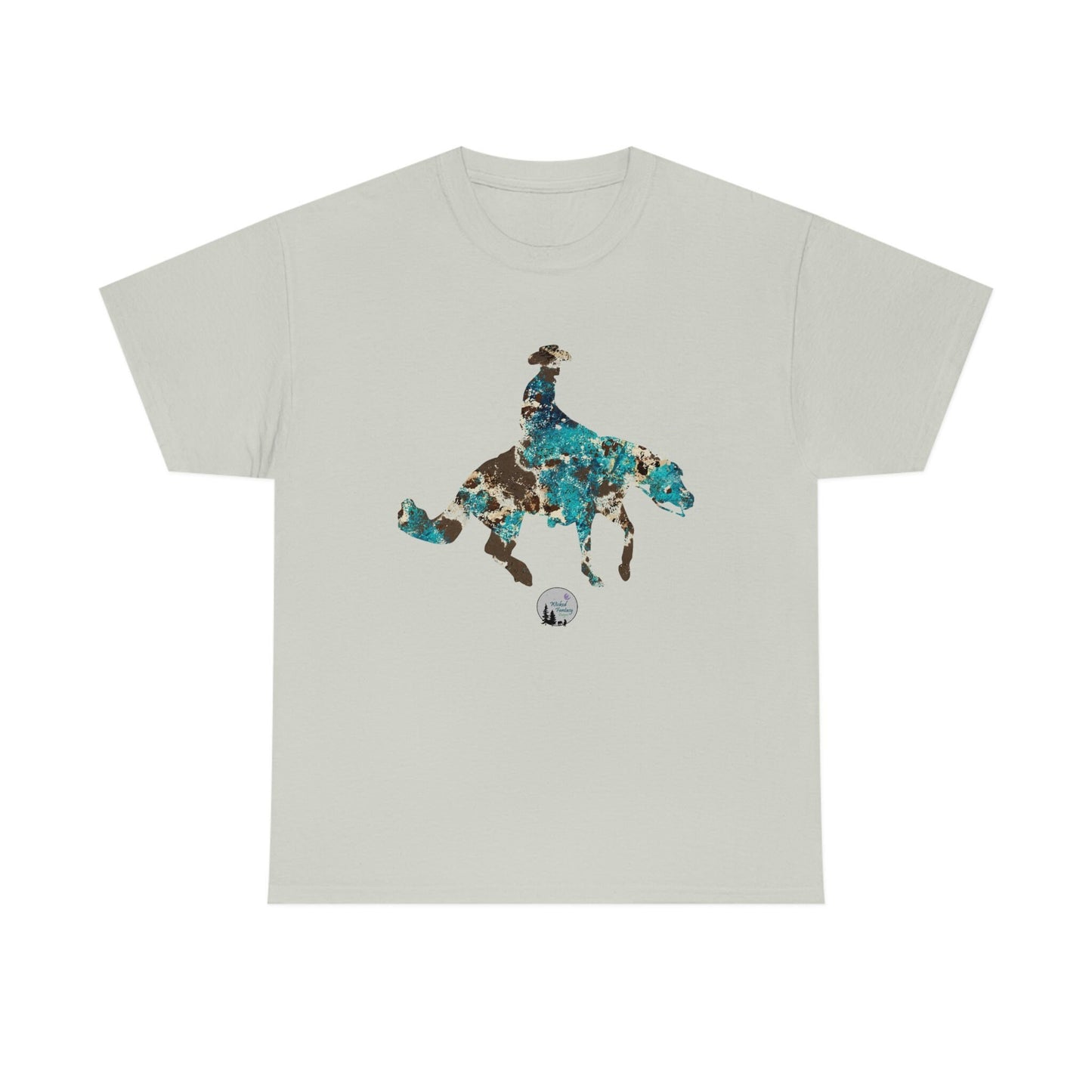 Cowhide Leopard Teal Reiner Spin Reining Horse Western Rustic Edgy Cute Heavy Cotton Tee