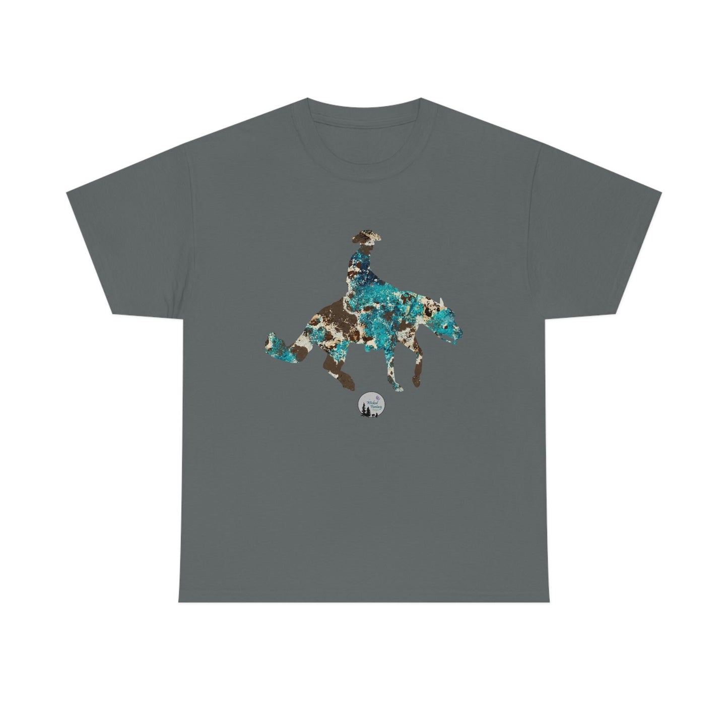 Cowhide Leopard Teal Reiner Spin Reining Horse Western Rustic Edgy Cute Heavy Cotton Tee