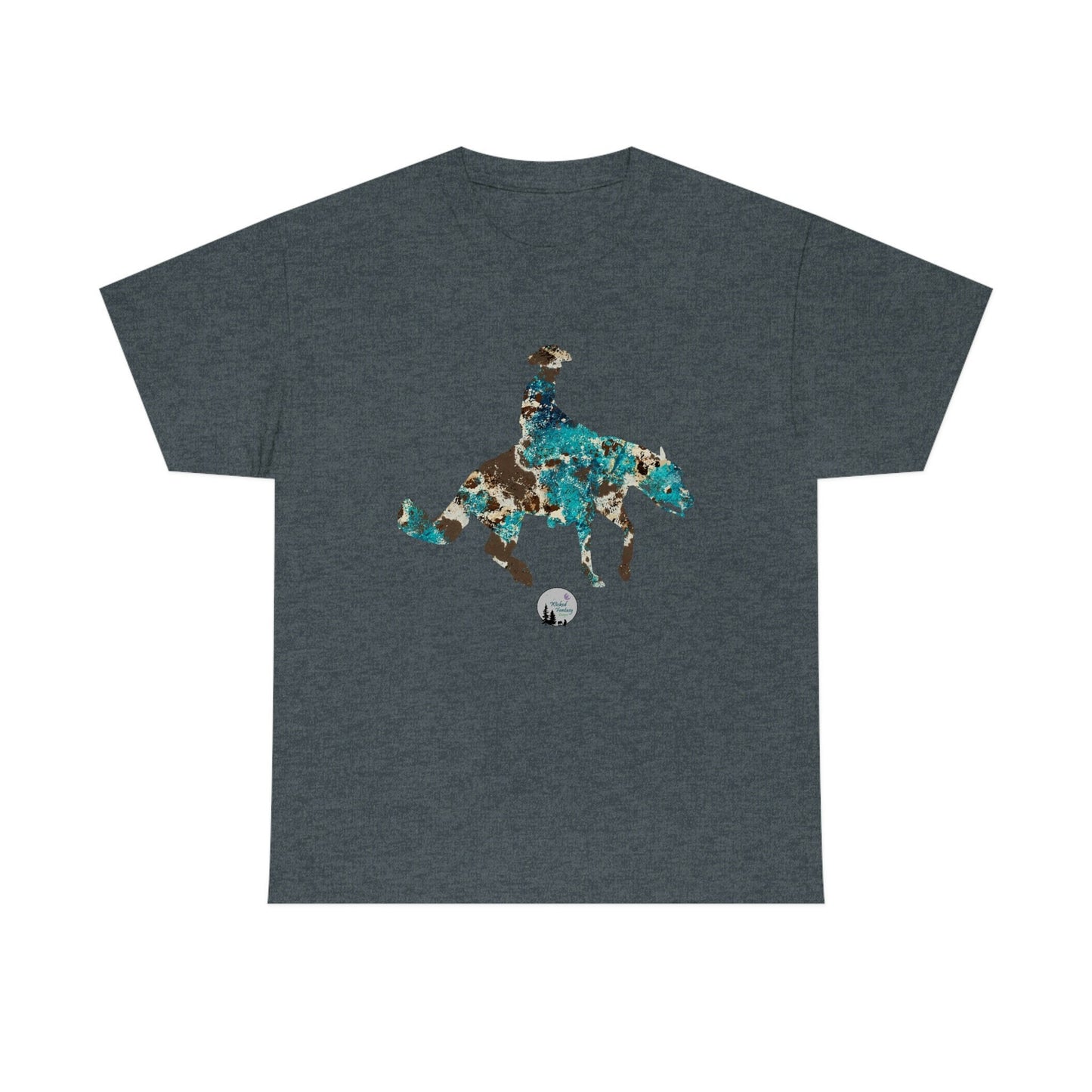 Cowhide Leopard Teal Reiner Spin Reining Horse Western Rustic Edgy Cute Heavy Cotton Tee