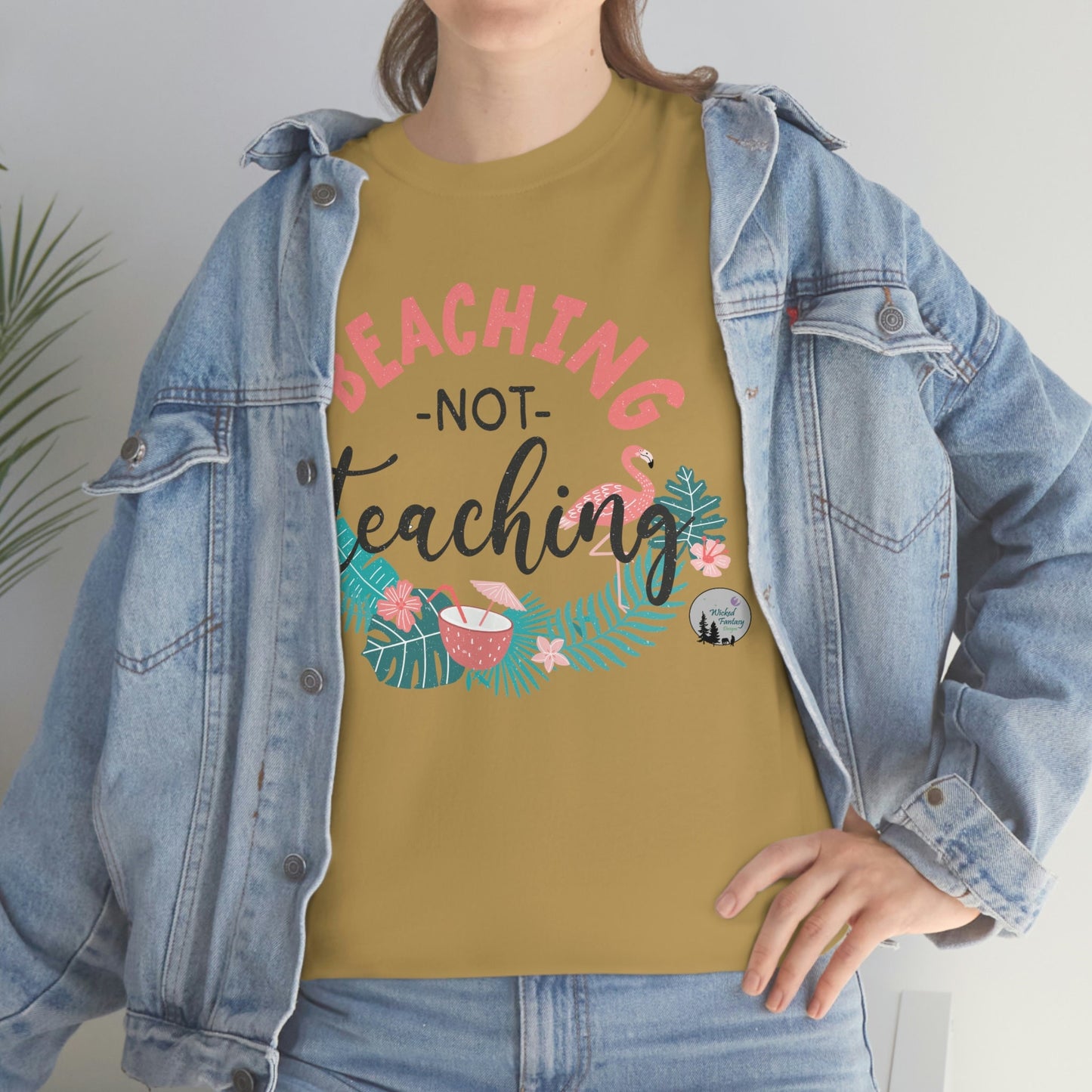 Beaching not Teaching Beach Cute Teacher Shirt Heavy Cotton Tee