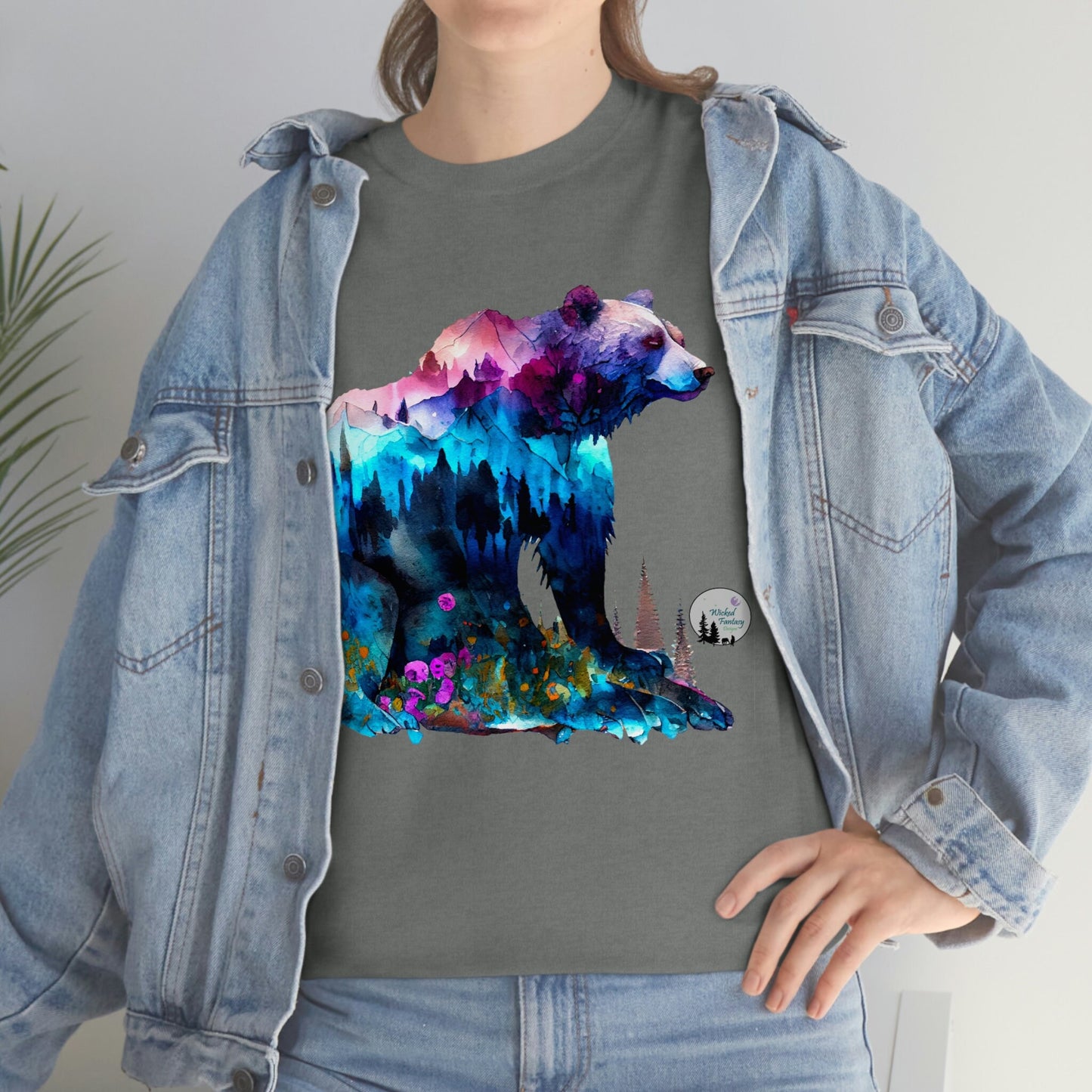 Watercolor Grizzly Standing Bear Edgy Cute Heavy Cotton Tee
