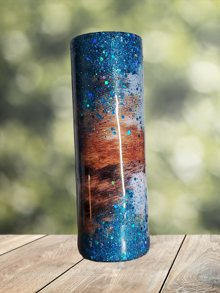 You Personalize Brindle Cowhide Longhorn Glitter Custom Epoxy Tumbler Travel Mug