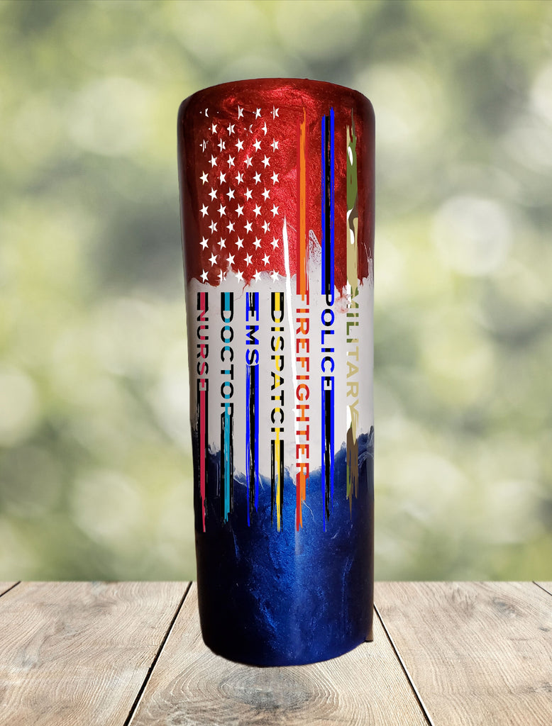 You Personalize it Patriotic Flag Military Police Firefighter Dispatch EMS Doctor Nurse Color Block Mica Powder Custom Epoxy Resin Tumbler