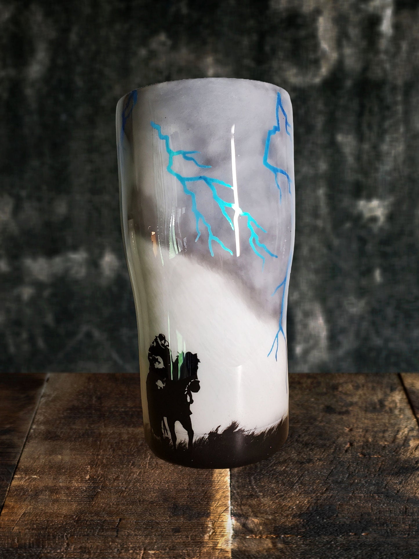 Hand Painted Thunderstorm Ranch Western Cowboy with calf and Horse Custom Epoxy Resin Tumbler