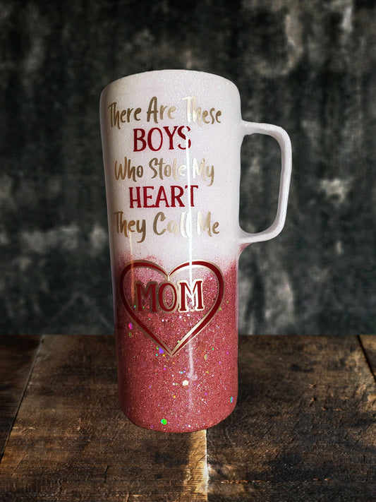 You Personalize There are These Boys Who Stole My Heart They Call Me Mom Ombre Glitter Tumbler Iron Flask Custom Tumbler Travel Mug