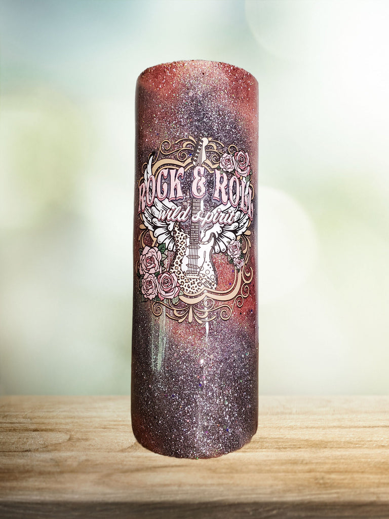 You Personalize Rock and Roll Glitter Swirls Rose Pink and Silver Glitter Tumbler Iron Flask Stanley Yeti Custom Tumbler Travel Mug