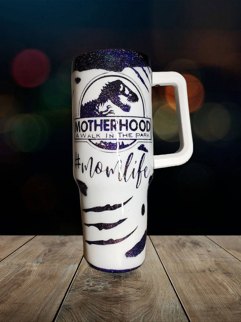 You Personalize Mom Life Motherhood Not a Walk in the Park Glitter Tumbler Iron Flask Stanley Yeti Custom Tumbler Travel Mug