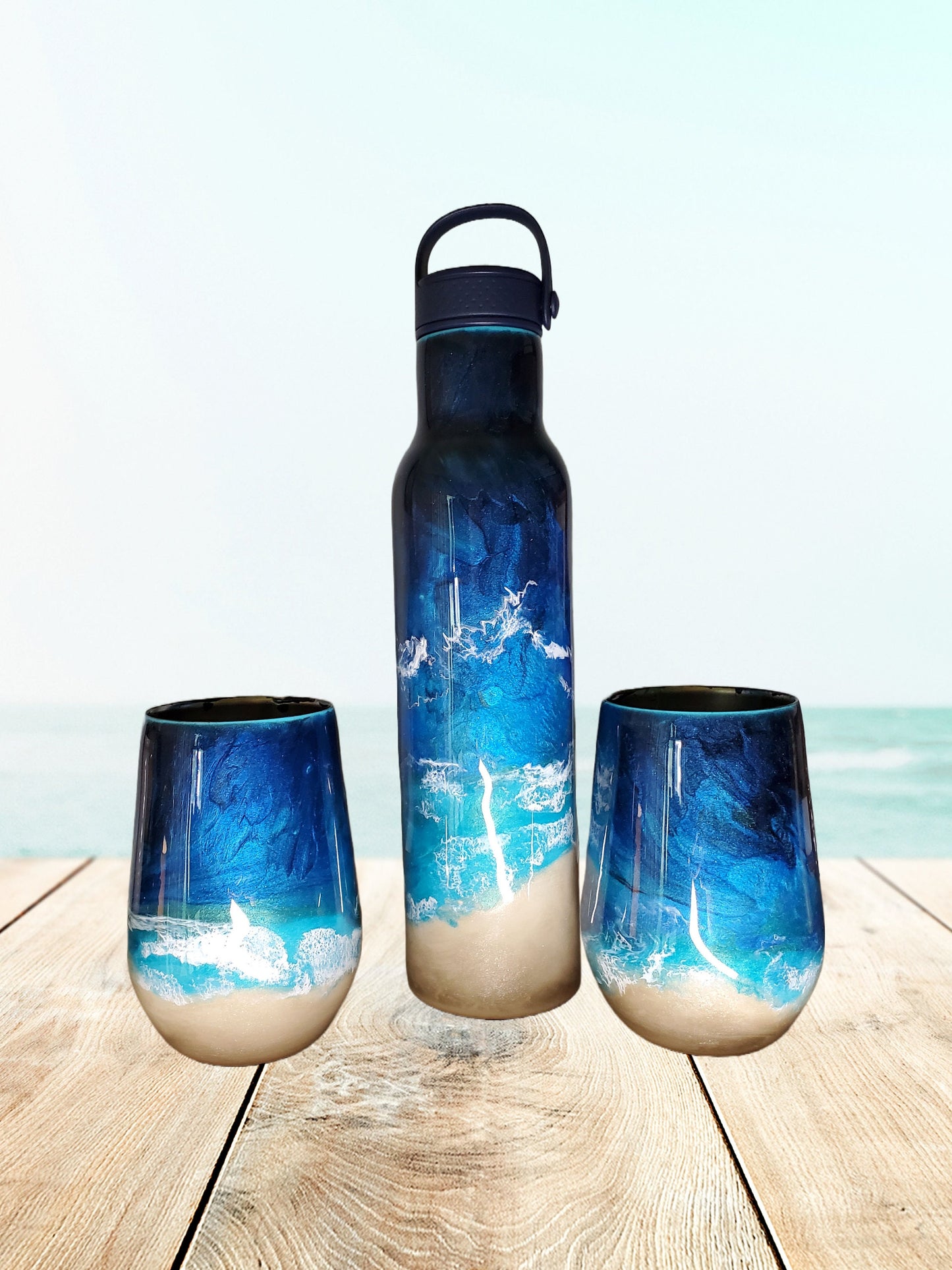 You Personalize Beach Merlot Bottle and Wine Tumbler set Epoxy Wine Bottle Set