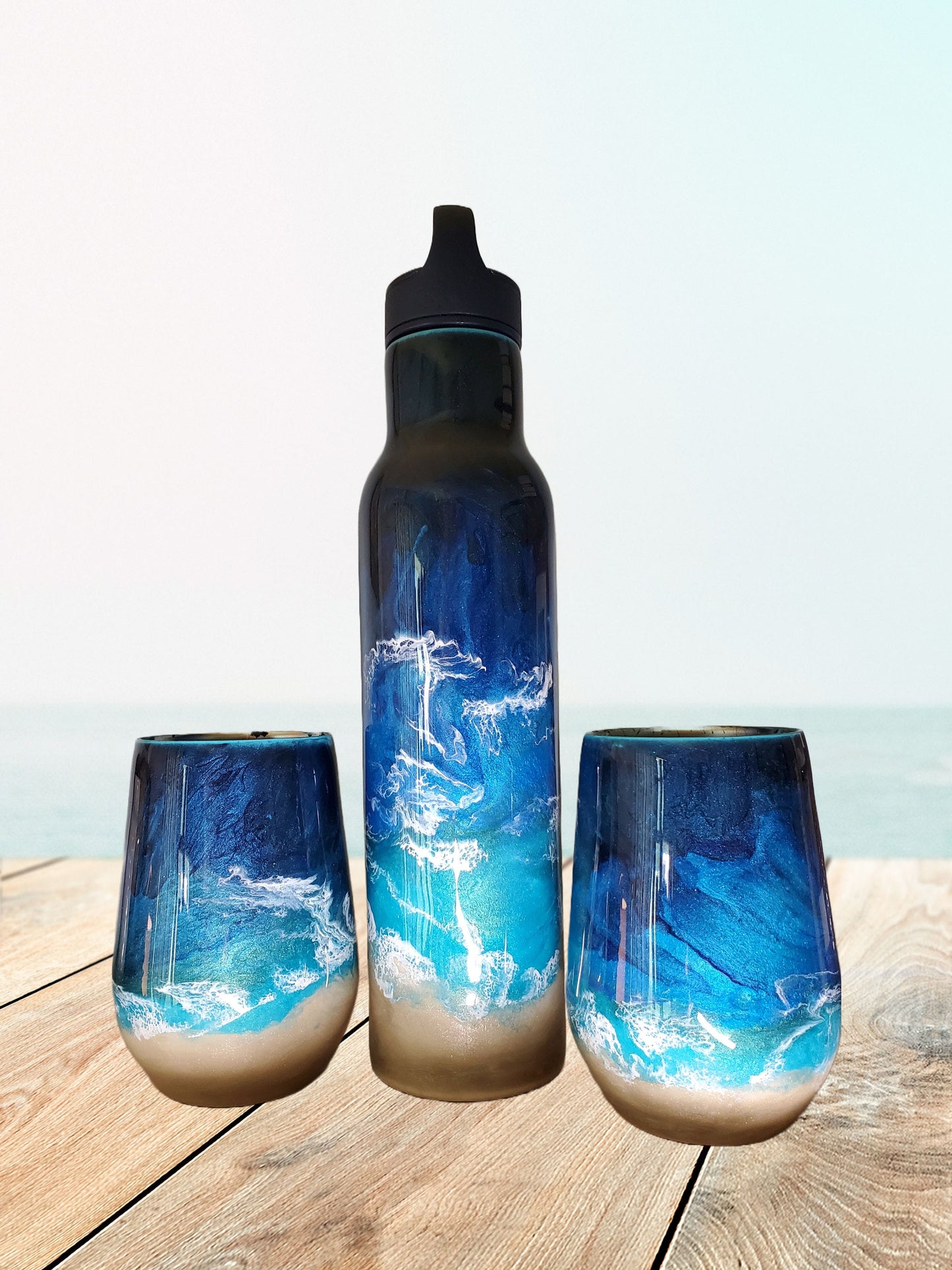 You Personalize Beach Merlot Bottle and Wine Tumbler set Epoxy Wine Bottle Set